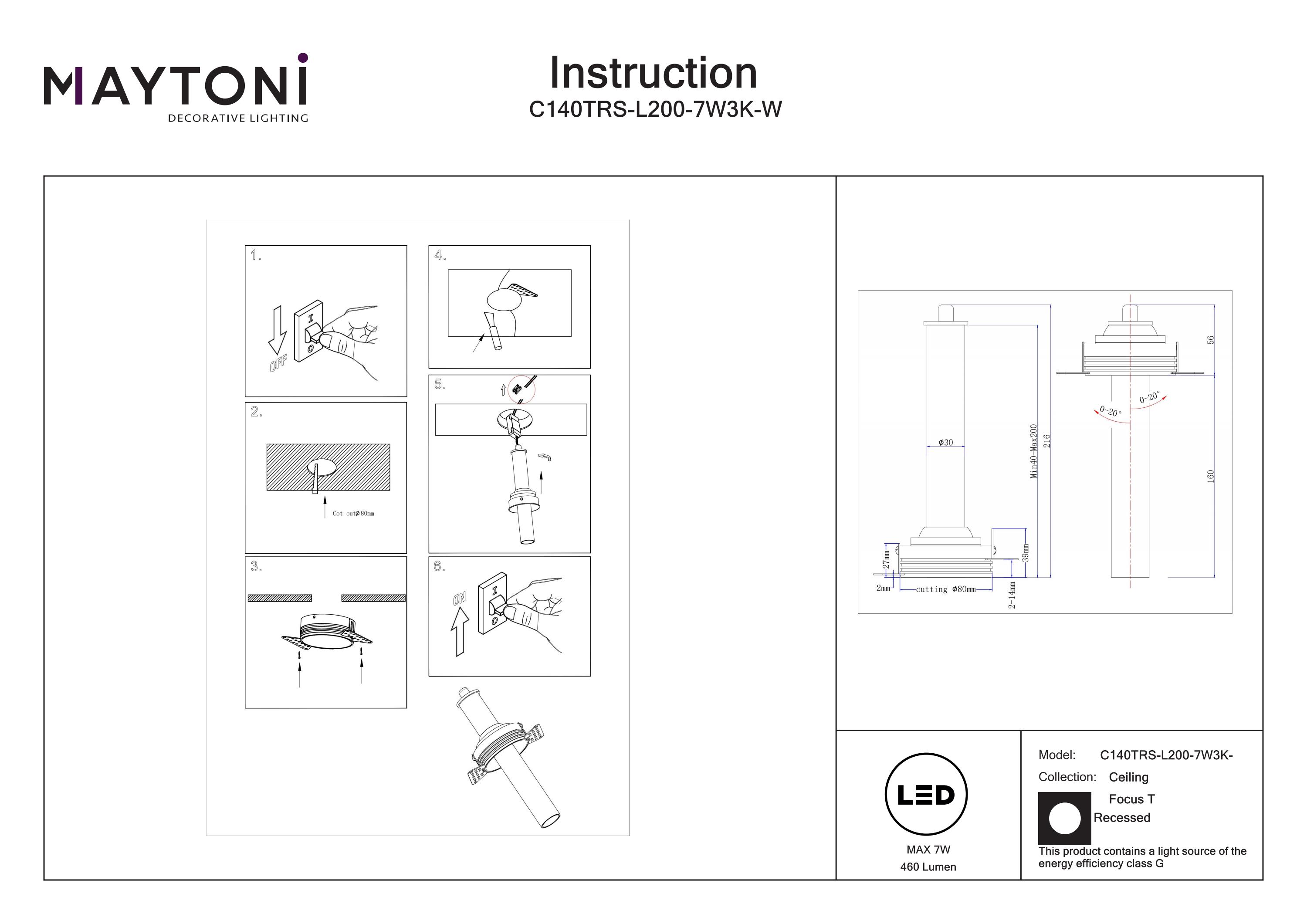 Corp de iluminat încastrat Focus T, Aluminiu Alb, 7W, MAYTONI C140TRS-L200-7W3K-W [4]