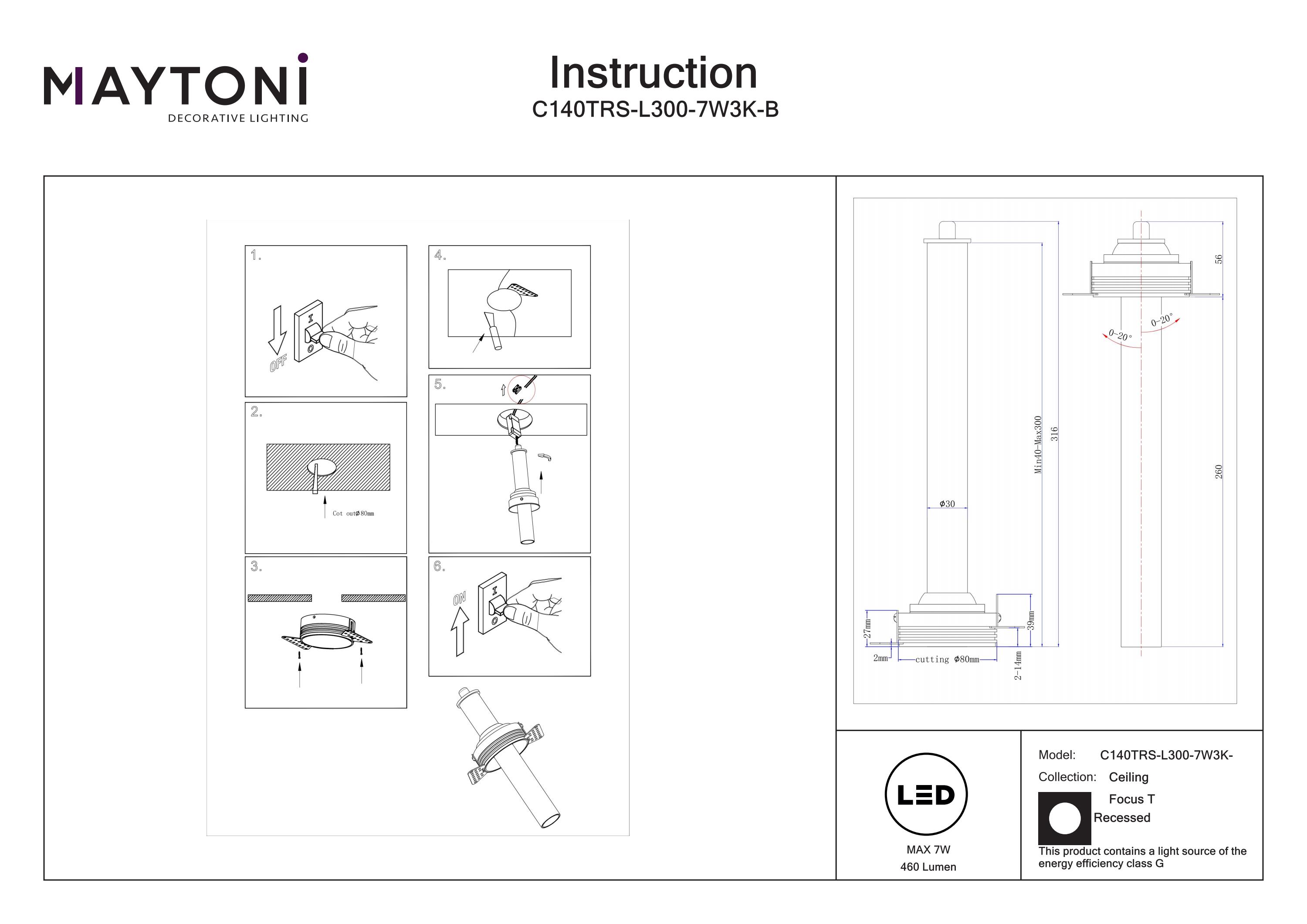 Corp de iluminat încastrat Focus T, Aluminiu Negru, 7W, MAYTONI C140TRS-L300-7W3K-B [4]
