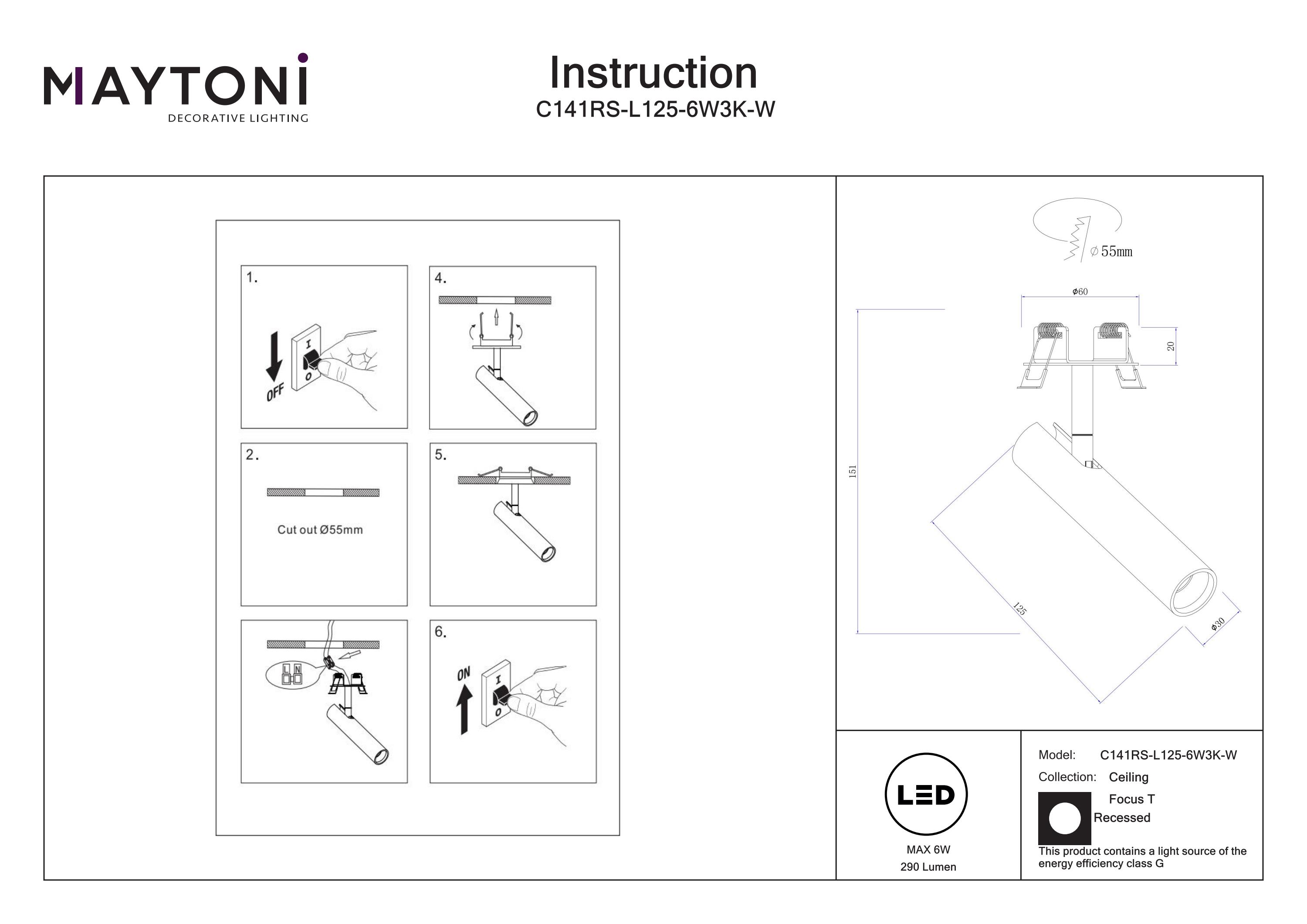 Corp de iluminat încastrat Focus T, Aluminiu Alb, 6W, MAYTONI C141RS-L125-6W3K-W [4]