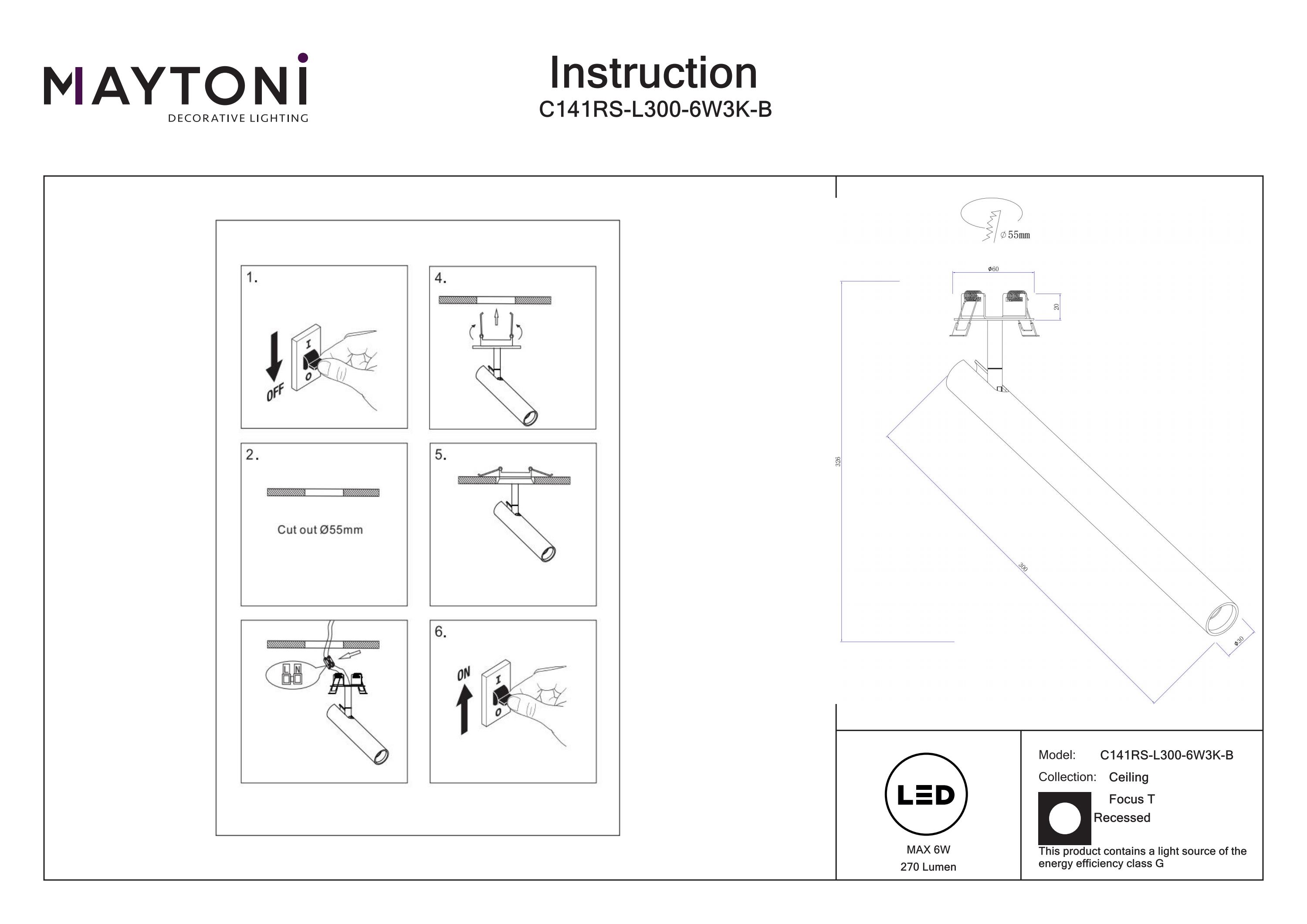 Corp de iluminat încastrat Focus T, Aluminiu Negru, 6W, MAYTONI C141RS-L300-6W3K-B [4]