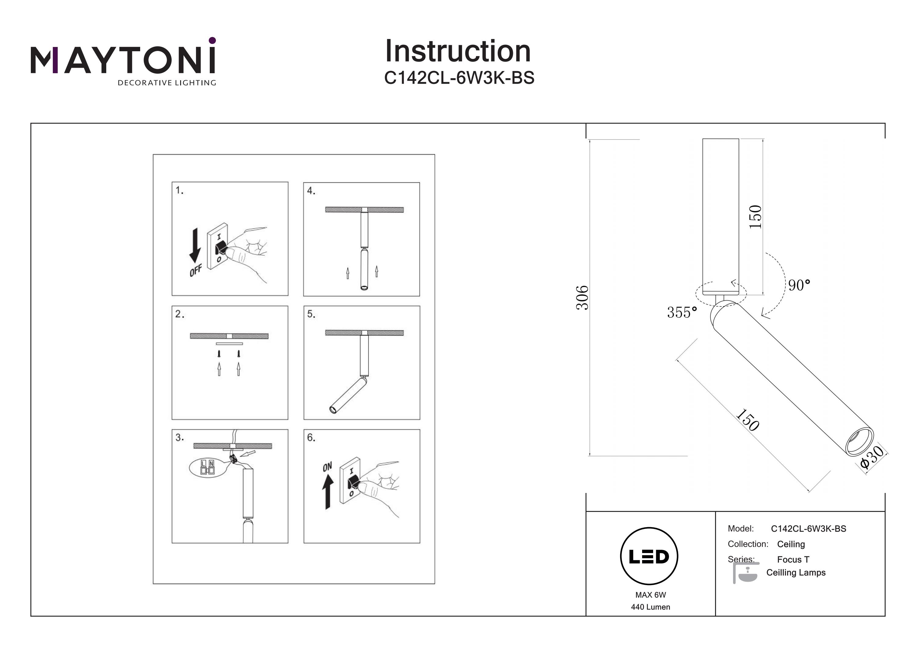 Plafonieră Focus T, Aluminiu Alamă, 6W, MAYTONI C142CL-6W3K-BS [5]