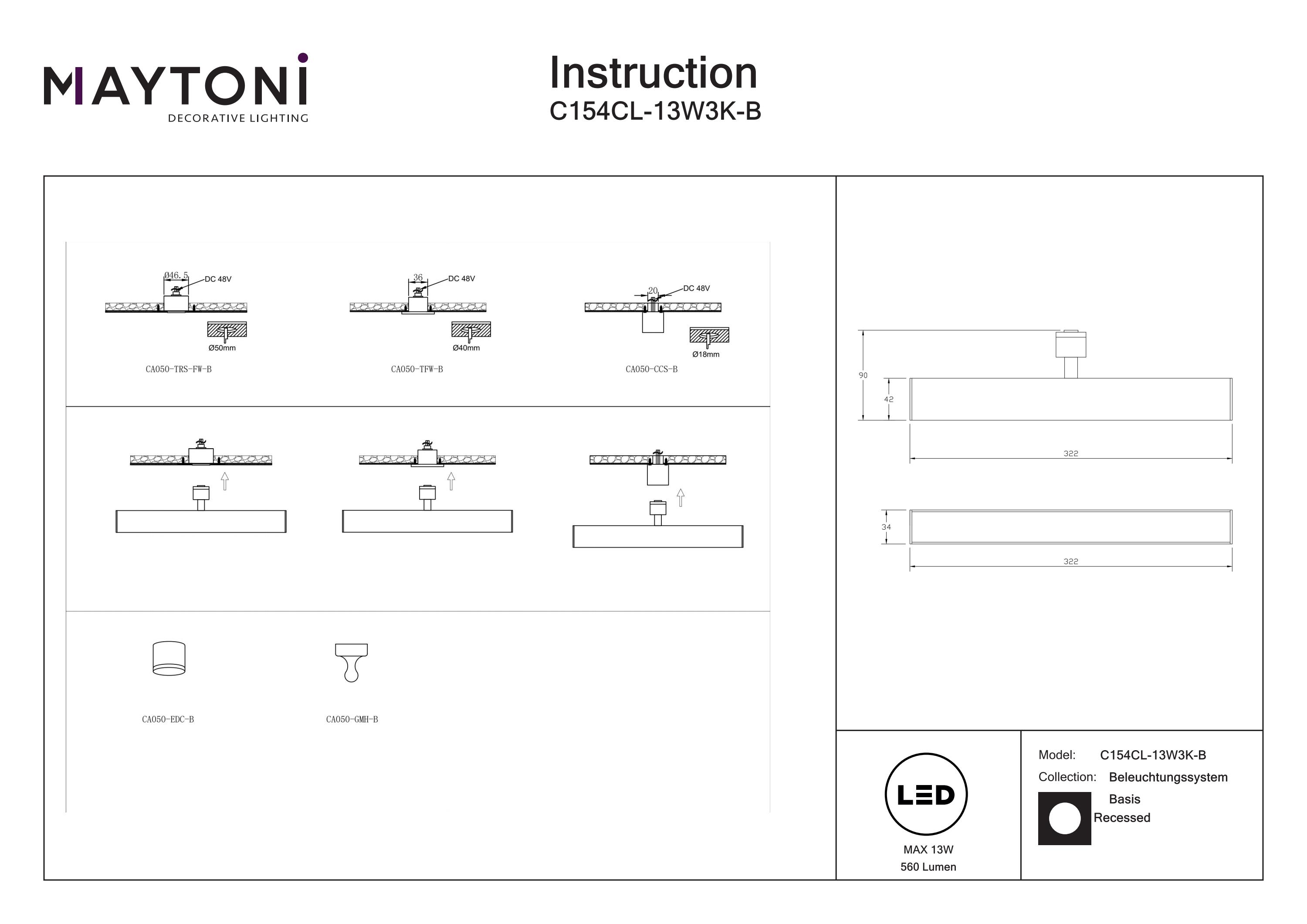 Corp de iluminat pe șină BASIS Negru Aluminiu 13W MAYTONI C154CL-13W3K-B [5]