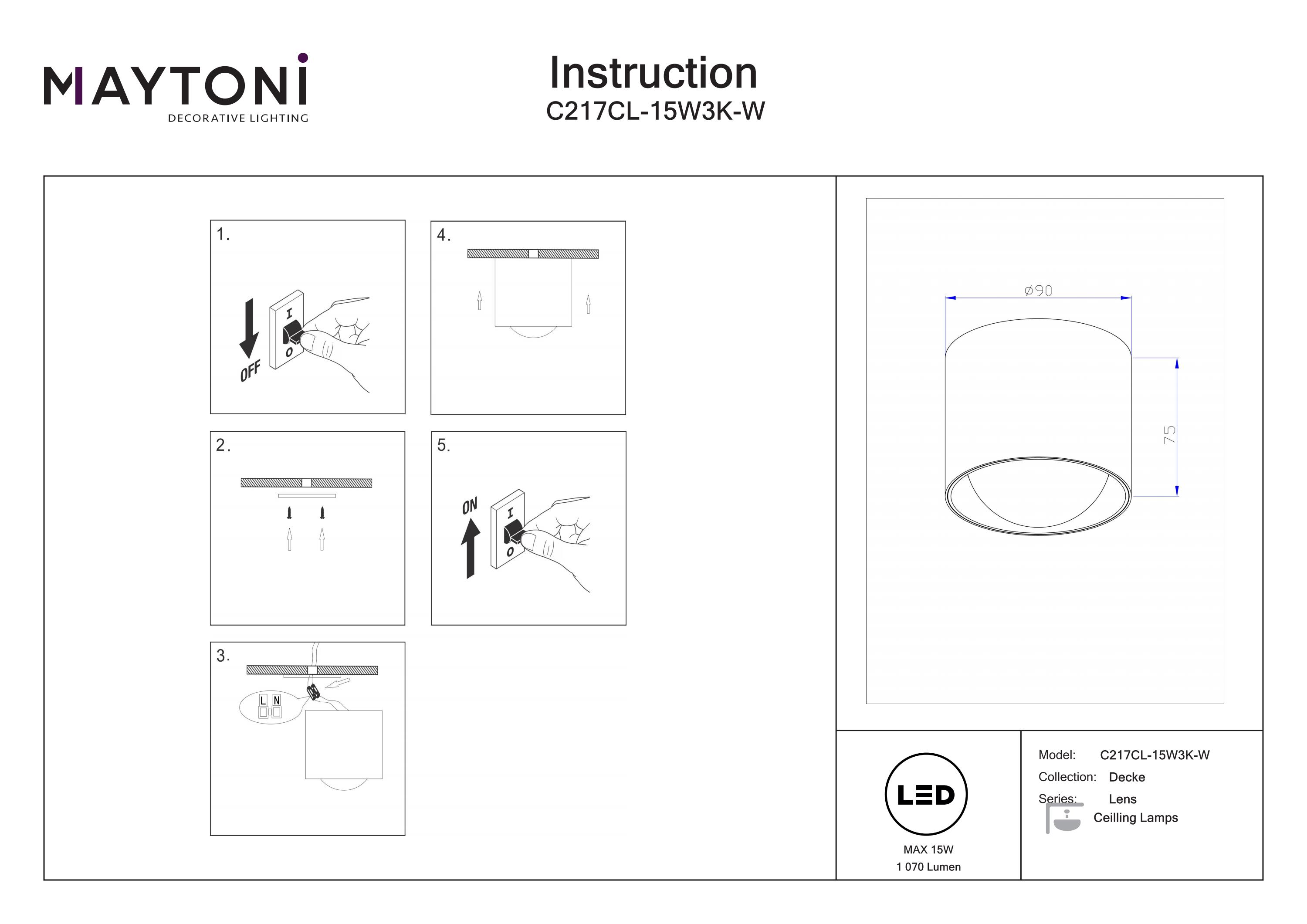 Plafonieră Lentilă Alb Aluminiu 15W MAYTONI C217CL-15W3K-W [4]