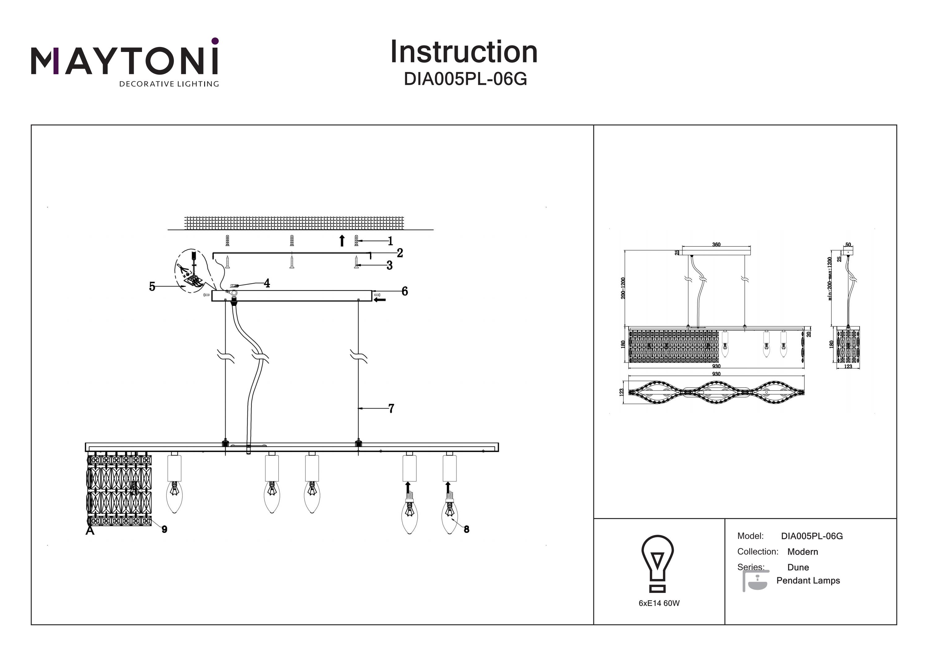Corp de iluminat suspendat Dune, Metal Auriu, 60W, MAYTONI DIA005PL-06G [6]