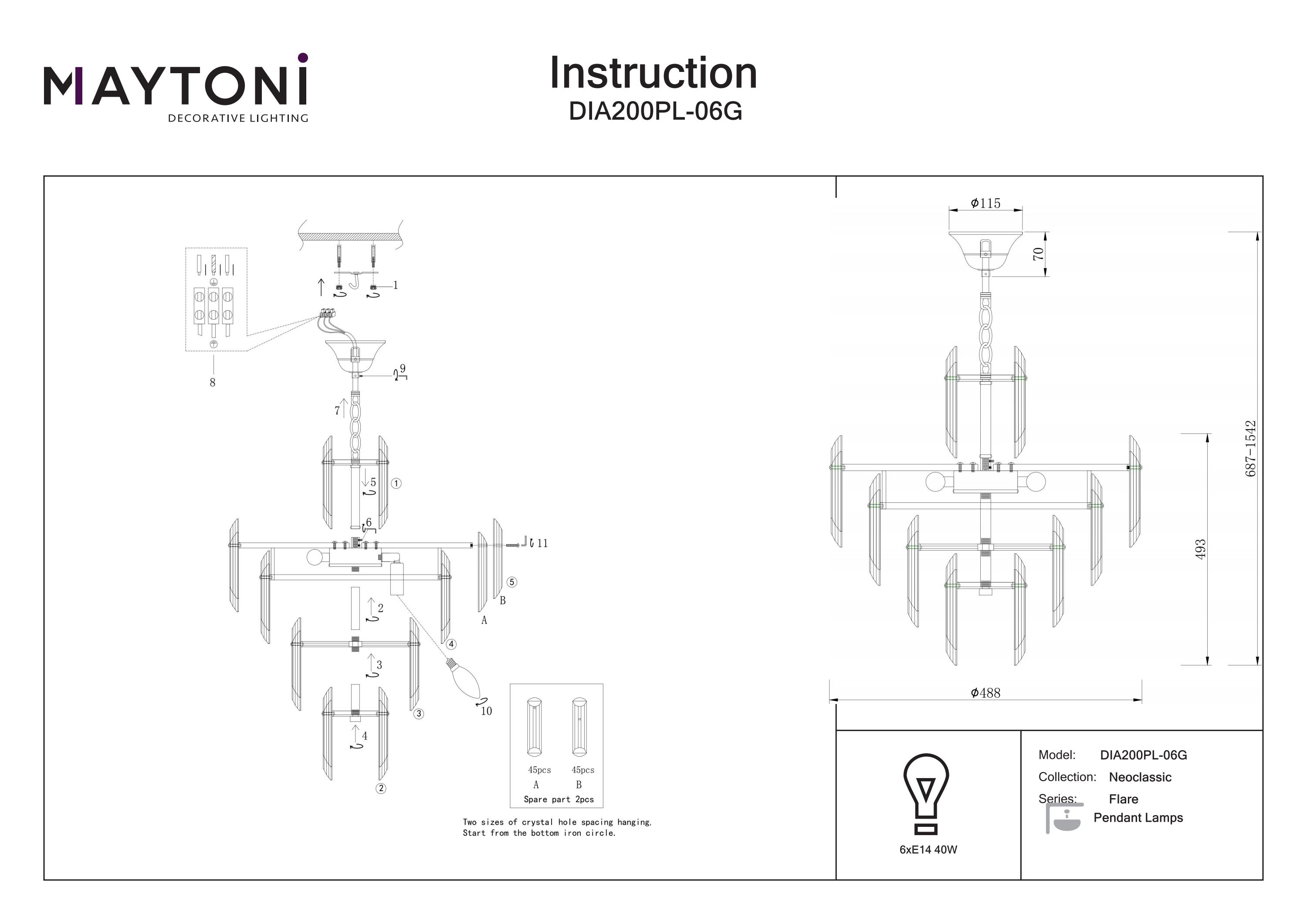 Corp de iluminat suspendat Flare, Metal Auriu, 40W, MAYTONI DIA200PL-06G [2]