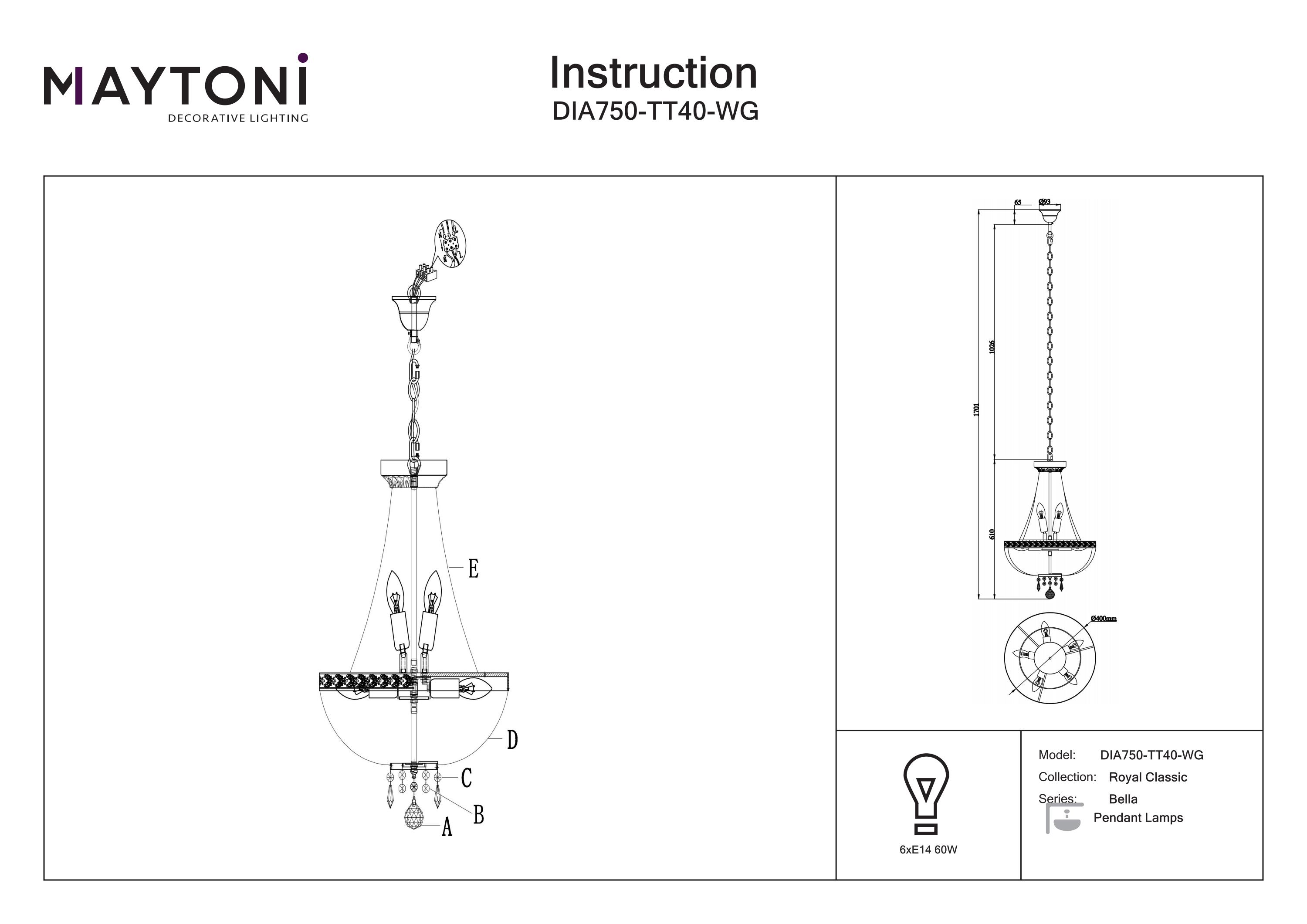 Candelabru Bella, Metal Auriu, 60W, MAYTONI DIA750-TT40-WG [2]