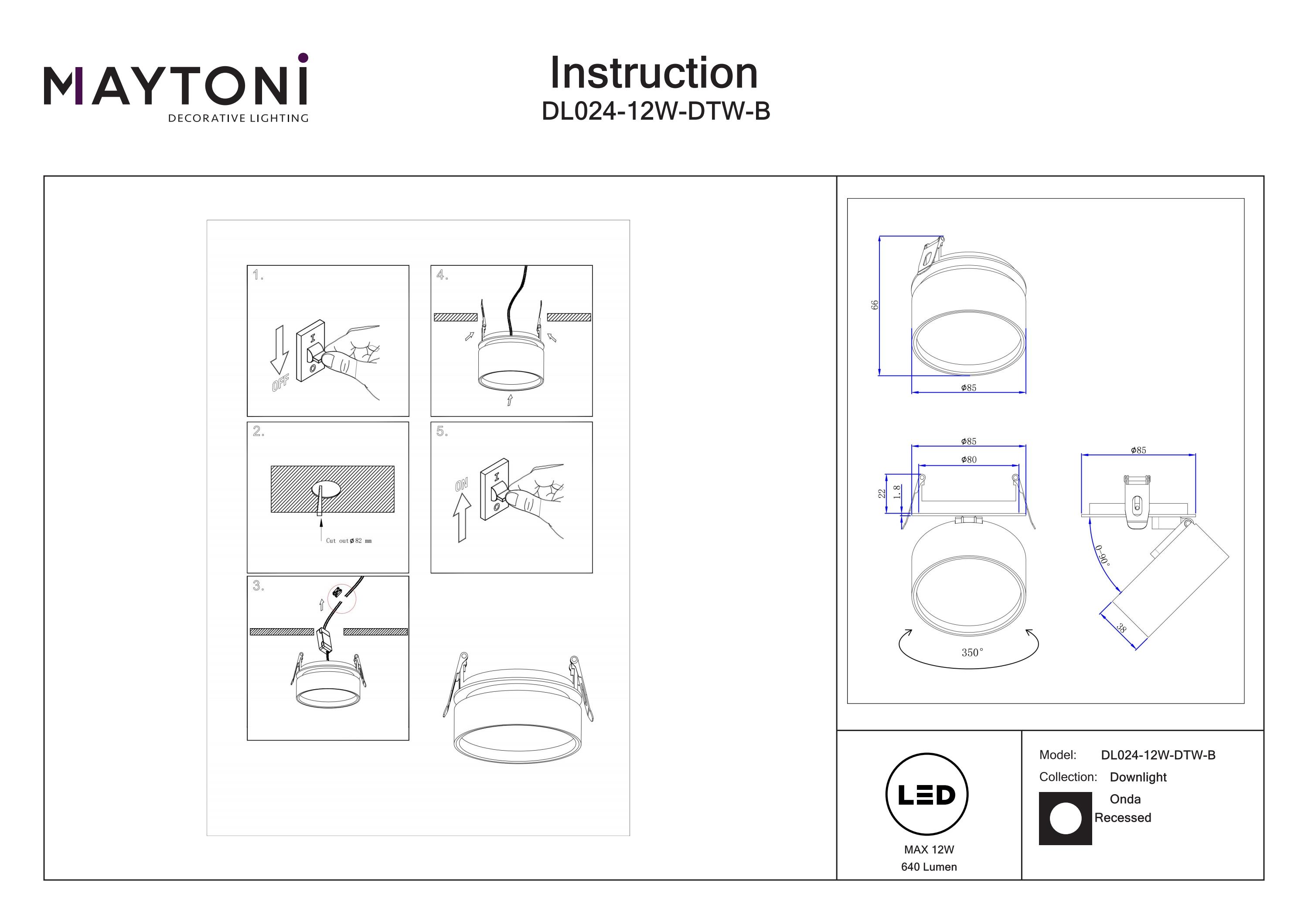 Corp de iluminat încastrat ONDA, Aluminiu Negru, 12W, MAYTONI DL024-12W-DTW-B [5]