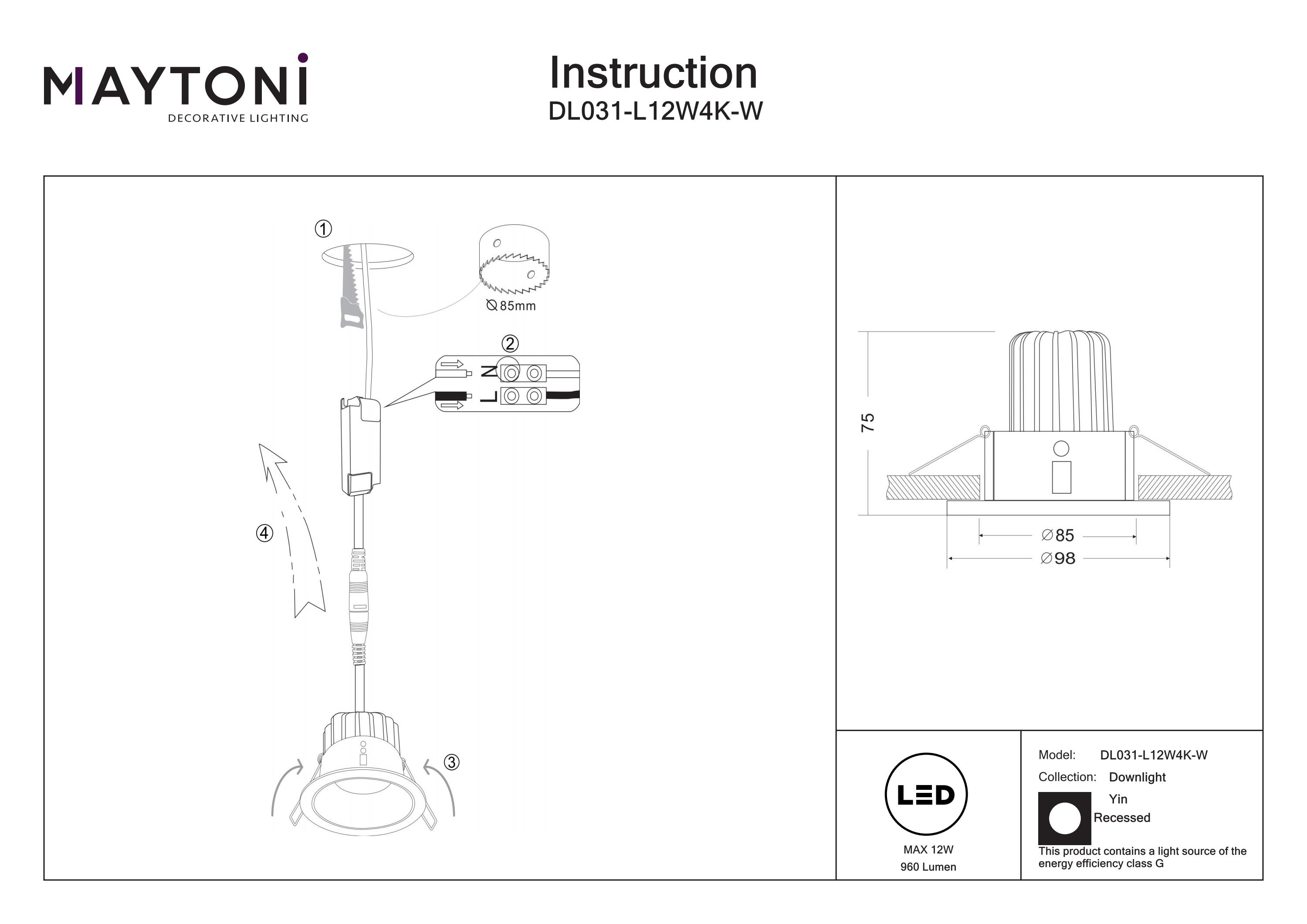 Corp de iluminat încastrat Yin, Aluminiu Alb, 12W, MAYTONI DL031-L12W4K-W [4]