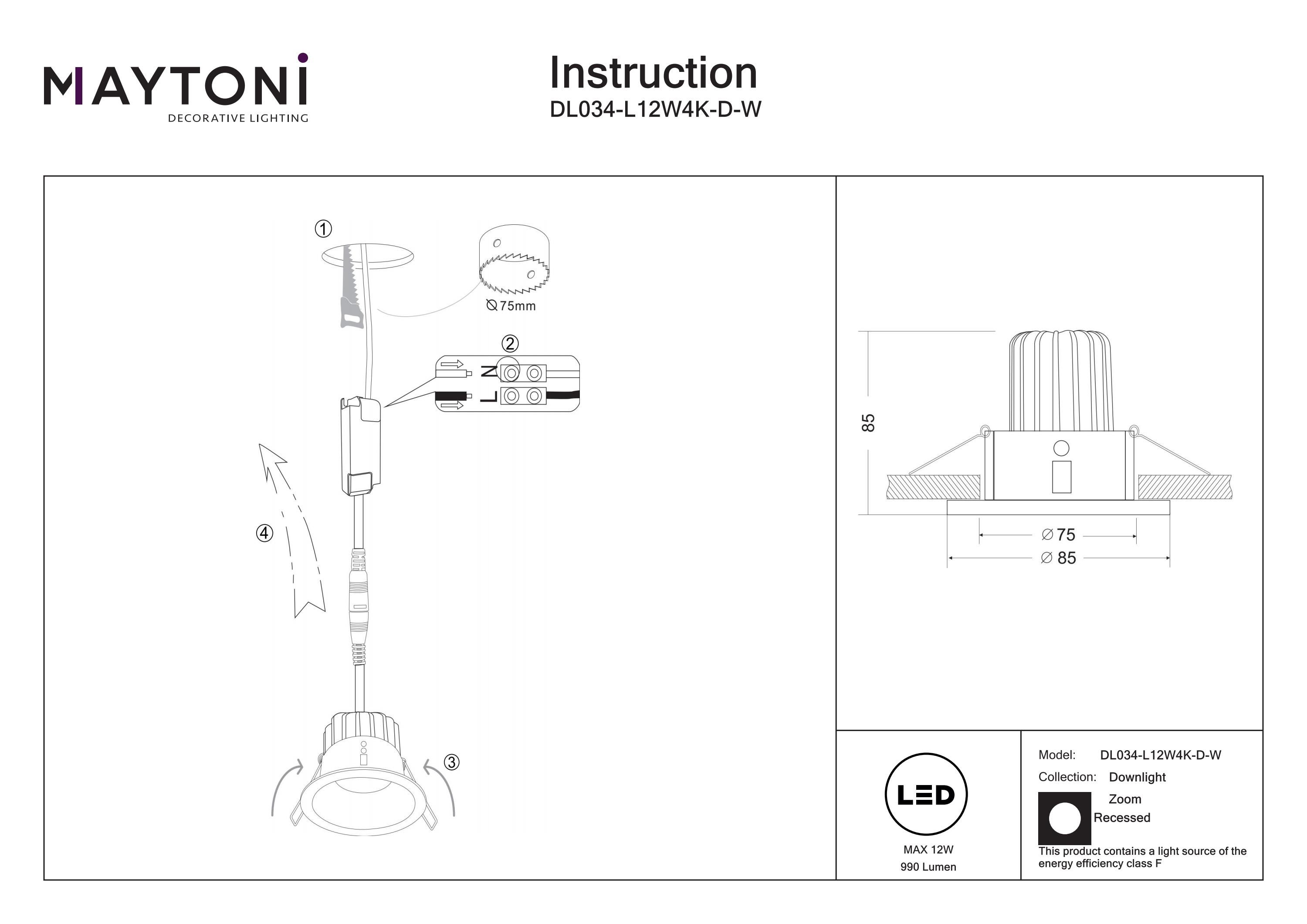 Corp de iluminat încastrat Zoom, Aluminiu Alb, 12W, MAYTONI DL034-L12W4K-D-W [4]
