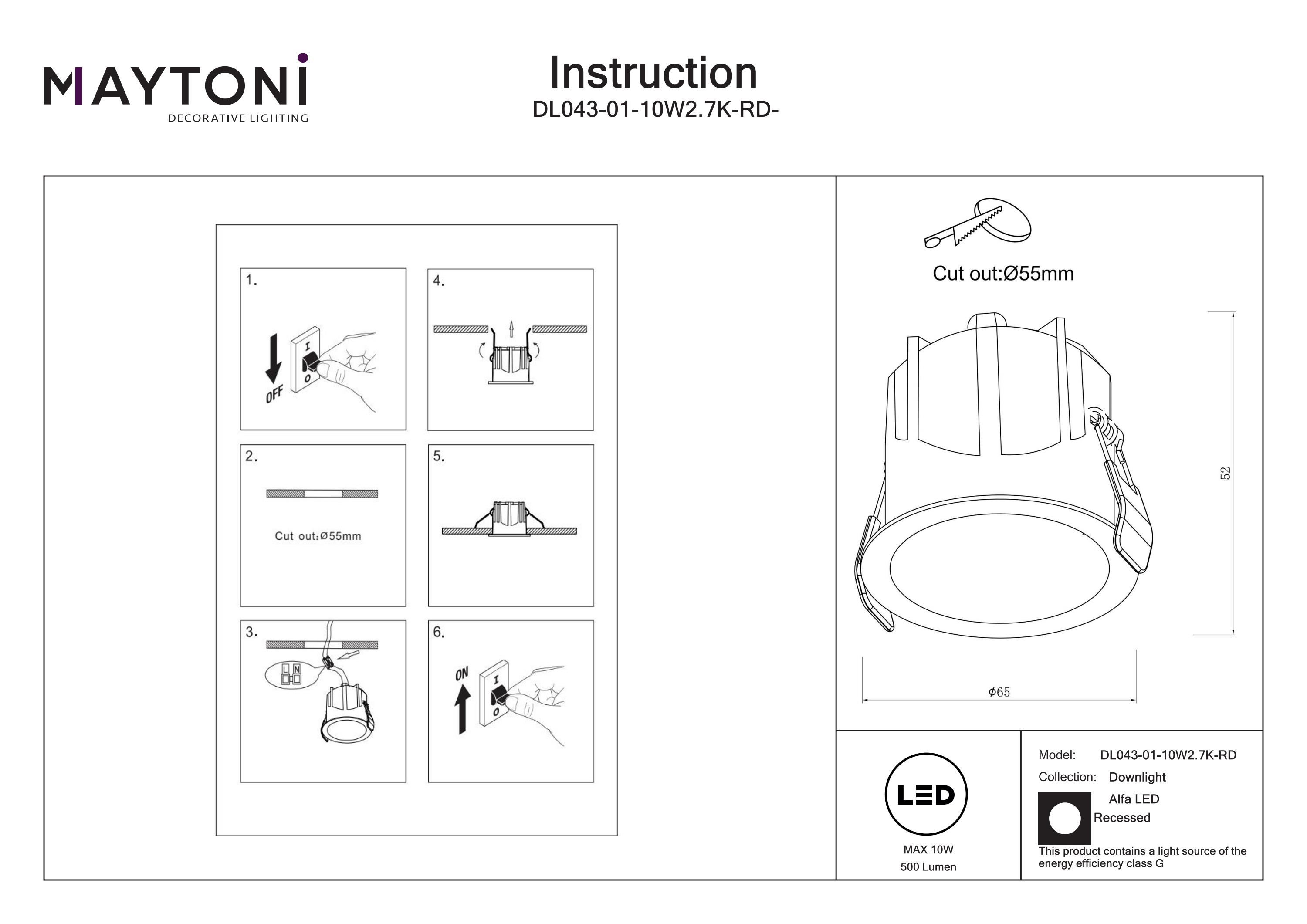 Corp de iluminat încastrat Alfa LED, Aluminiu Alb, 10W, MAYTONI DL043-01-10W2.7K-RD-W-DE [4]