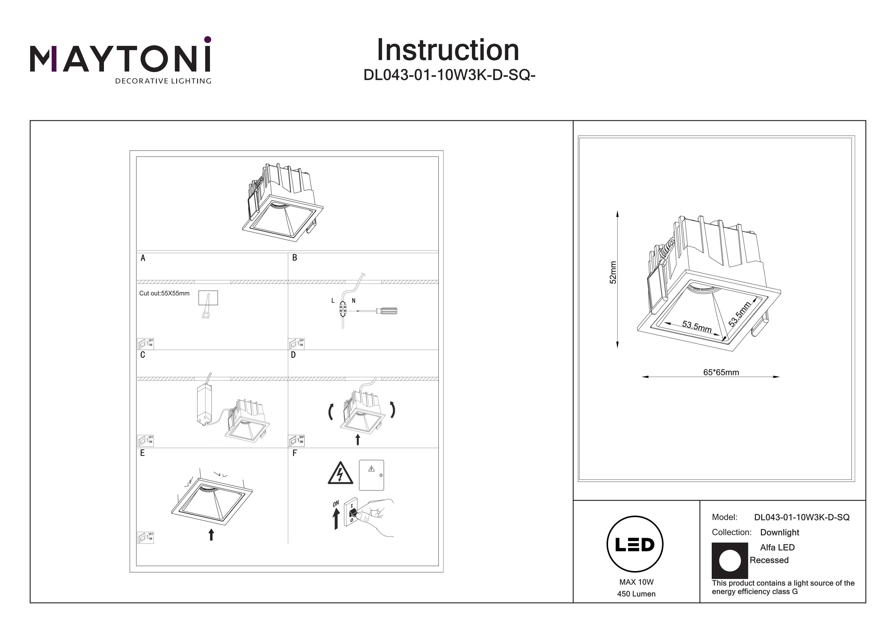 Corp de iluminat încastrat Alfa LED, Aluminiu și plastic Alb, 10W, MAYTONI DL043-01-10W3K-D-SQ-WB [4]