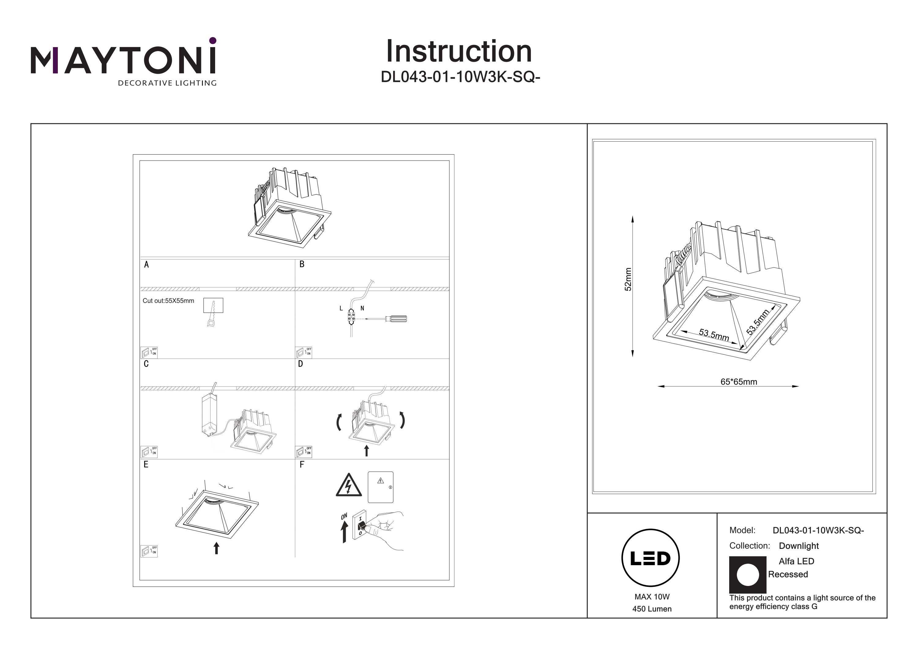 Corp de iluminat încastrat Alfa LED, Aluminiu și plastic Alb, 10W, MAYTONI DL043-01-10W3K-SQ-WB [4]