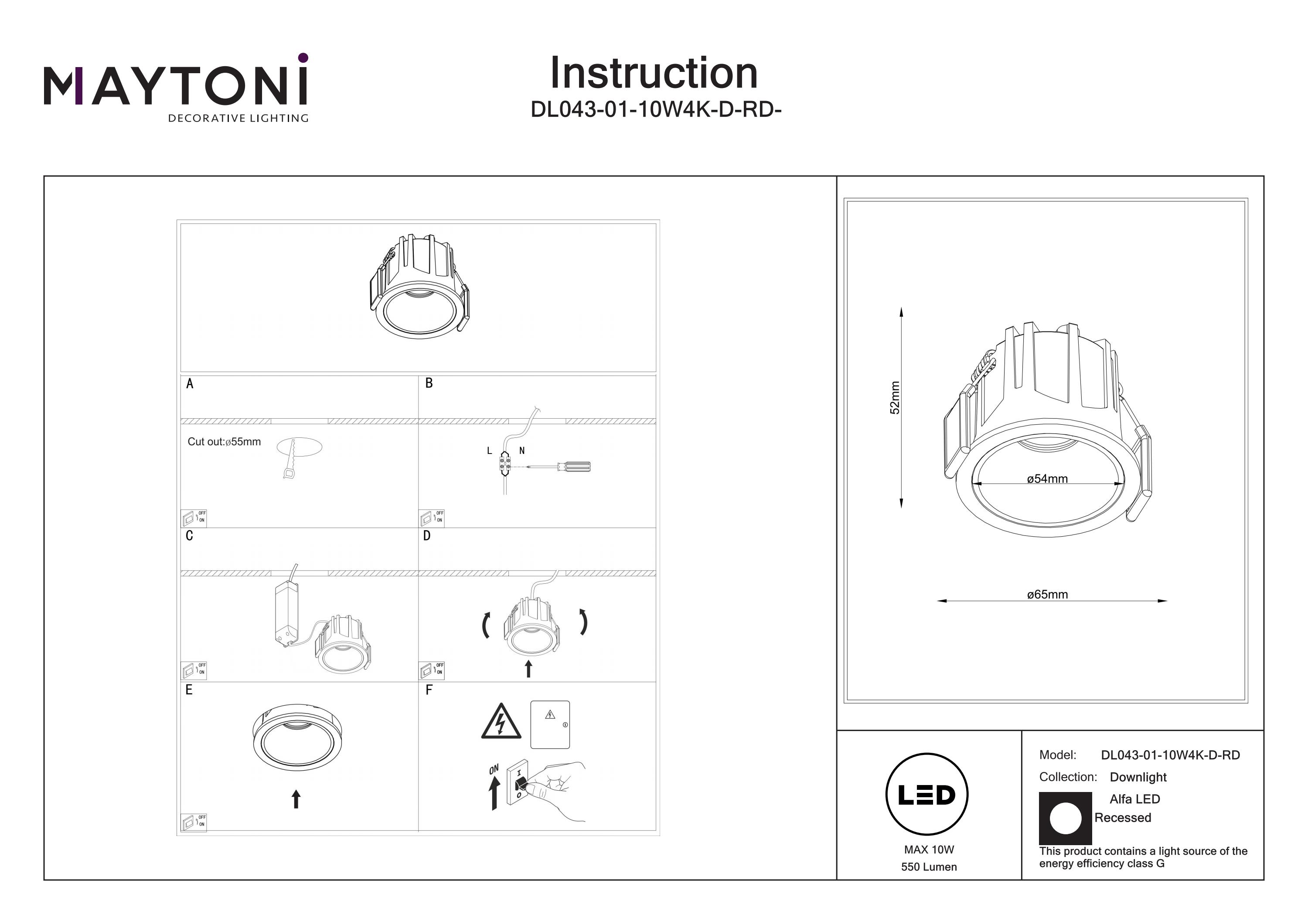 Corp de iluminat încastrat Alfa LED, Aluminiu și plastic Alb, 10W, MAYTONI DL043-01-10W4K-D-RD-W [4]