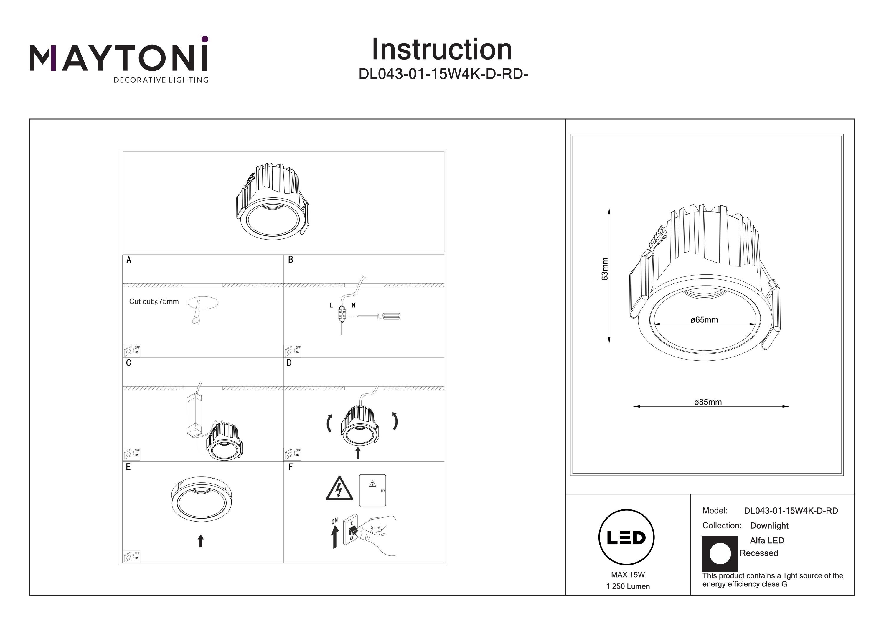 Corp de iluminat încastrat Alfa LED, Aluminiu și plastic Alb, 15W, MAYTONI DL043-01-15W4K-D-RD-W [4]