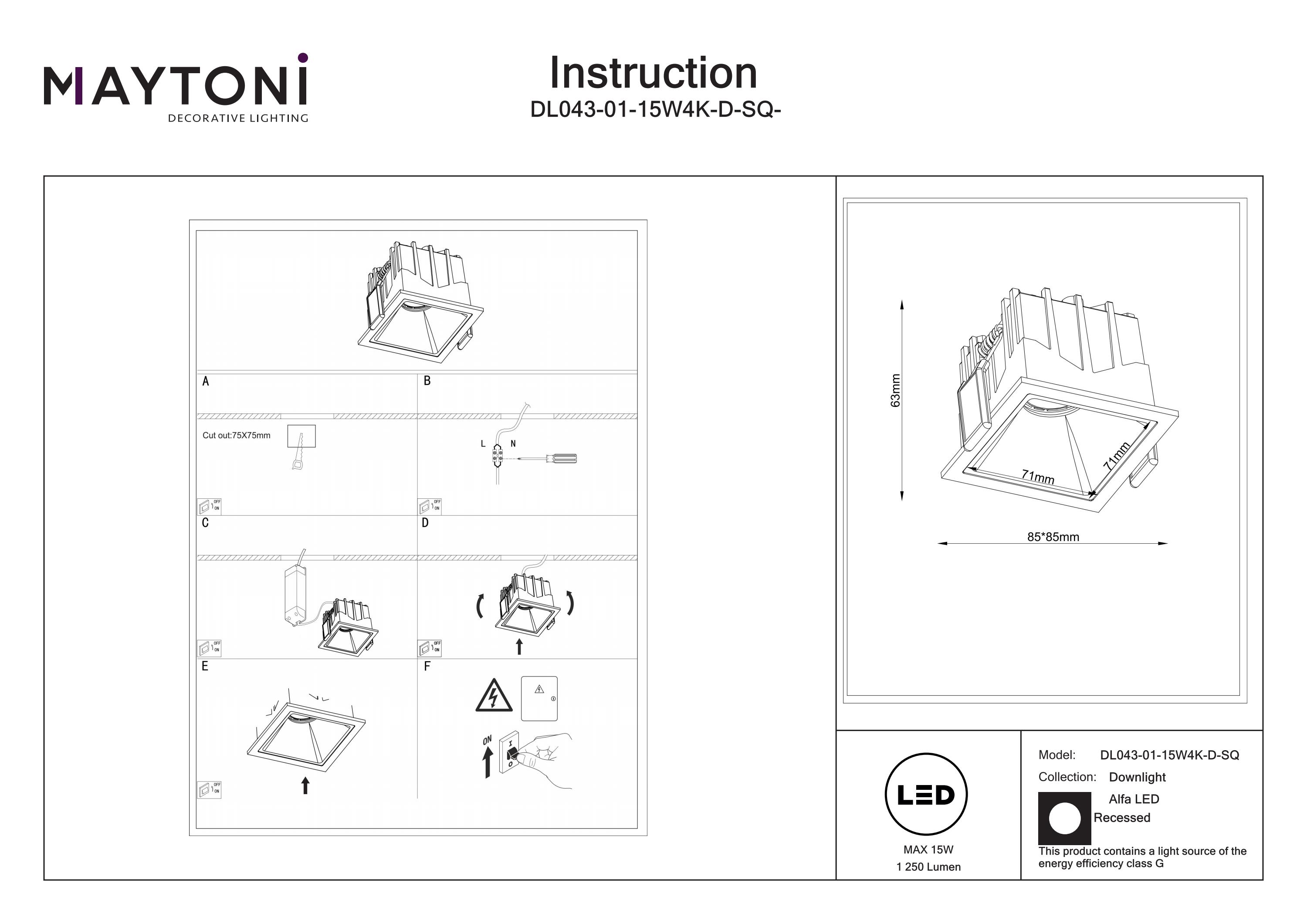Corp de iluminat încastrat Alfa LED, Aluminiu și plastic Alb, 15W, MAYTONI DL043-01-15W4K-D-SQ-W [4]