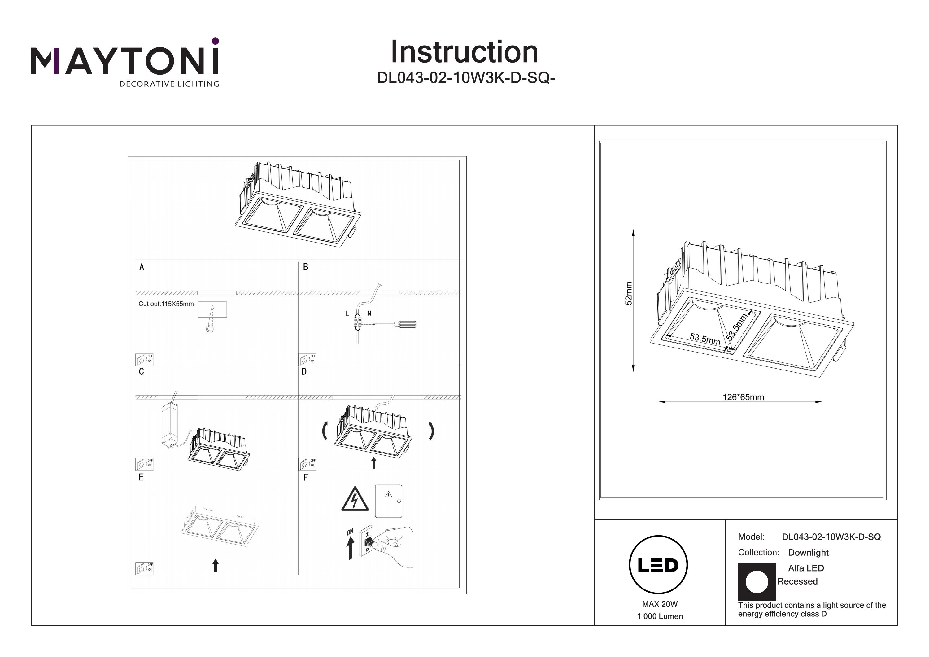 Corp de iluminat încastrat Alfa LED, Aluminiu și plastic Alb, 20W, MAYTONI DL043-02-10W3K-D-SQ-W [4]