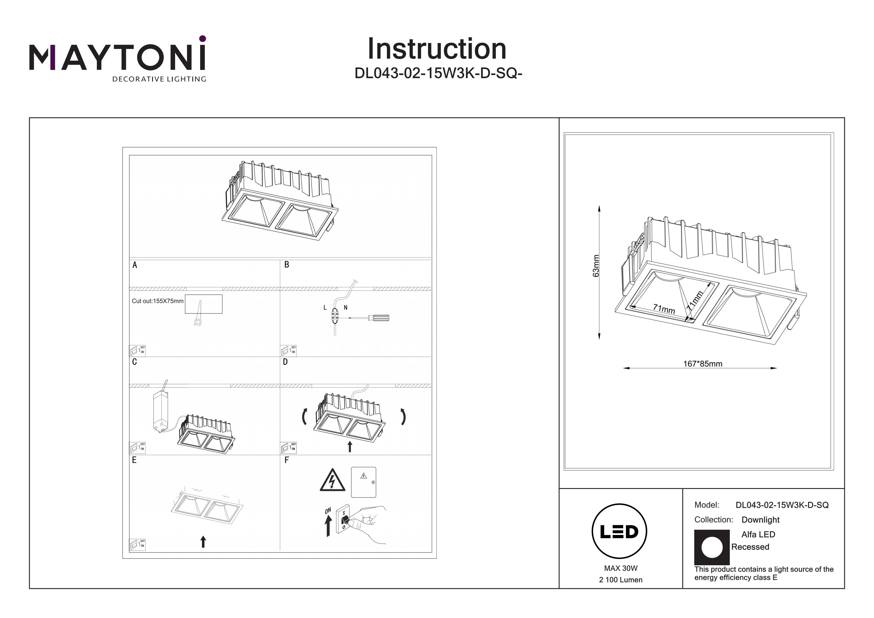 Corp de iluminat încastrat Alfa LED, Aluminiu și plastic Alb, 30W, MAYTONI DL043-02-15W3K-D-SQ-WB [4]