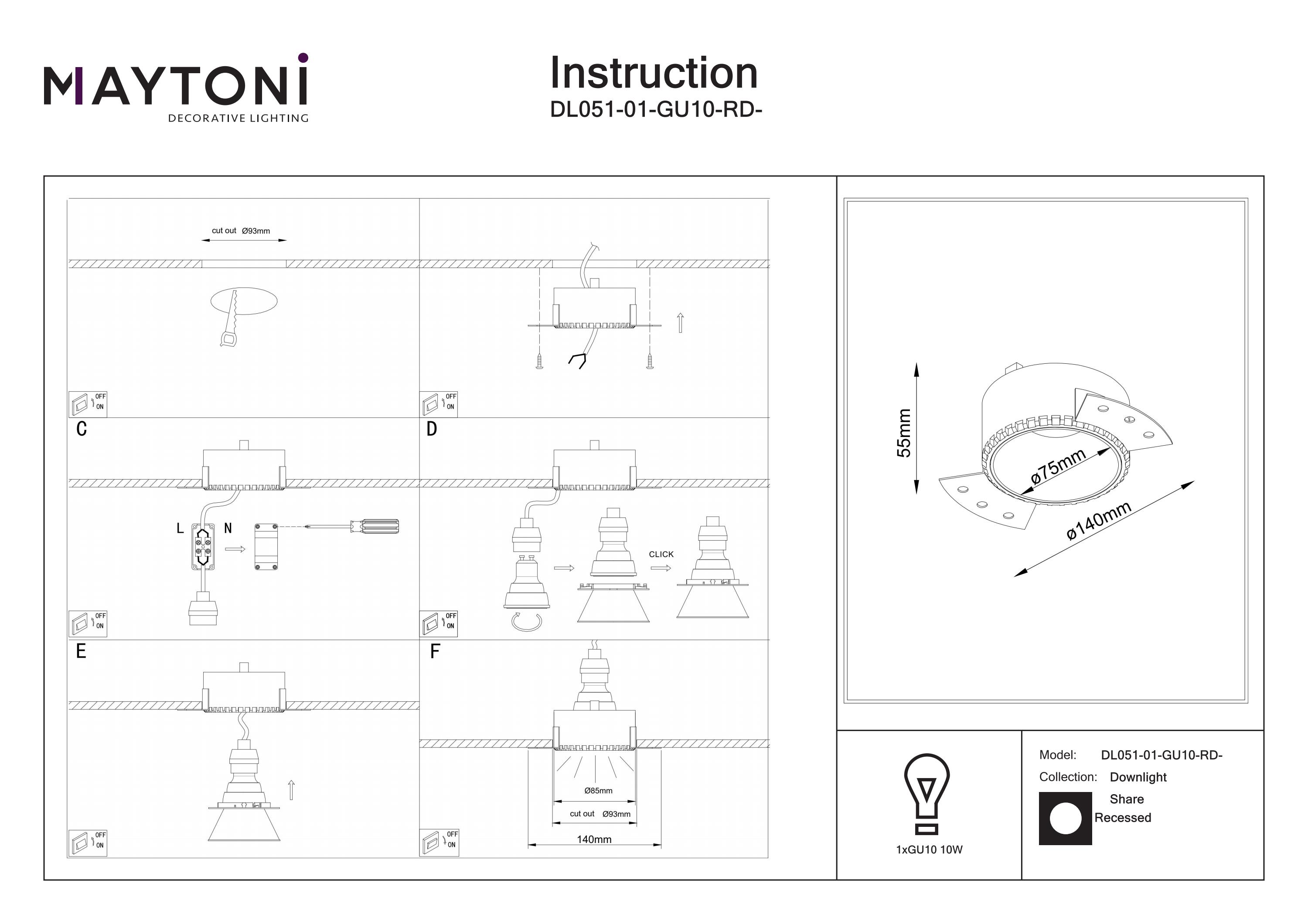 Corp de iluminat încastrat Share, Aluminiu și plastic Alb, 10W, MAYTONI DL051-01-GU10-RD-WMG [3]