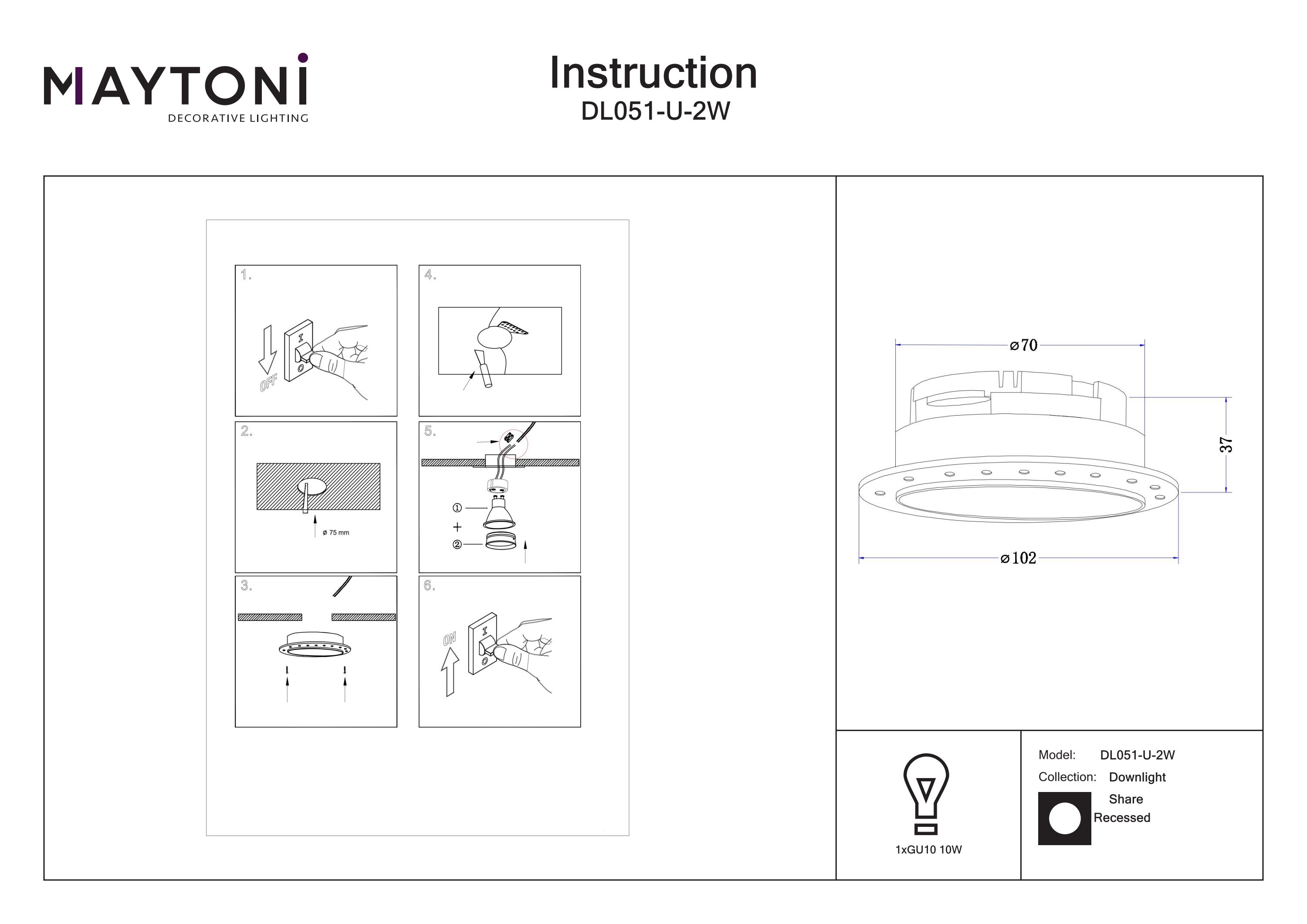 Corp de iluminat încastrat Share, Aluminiu Alb, 10W, MAYTONI DL051-U-2W [3]