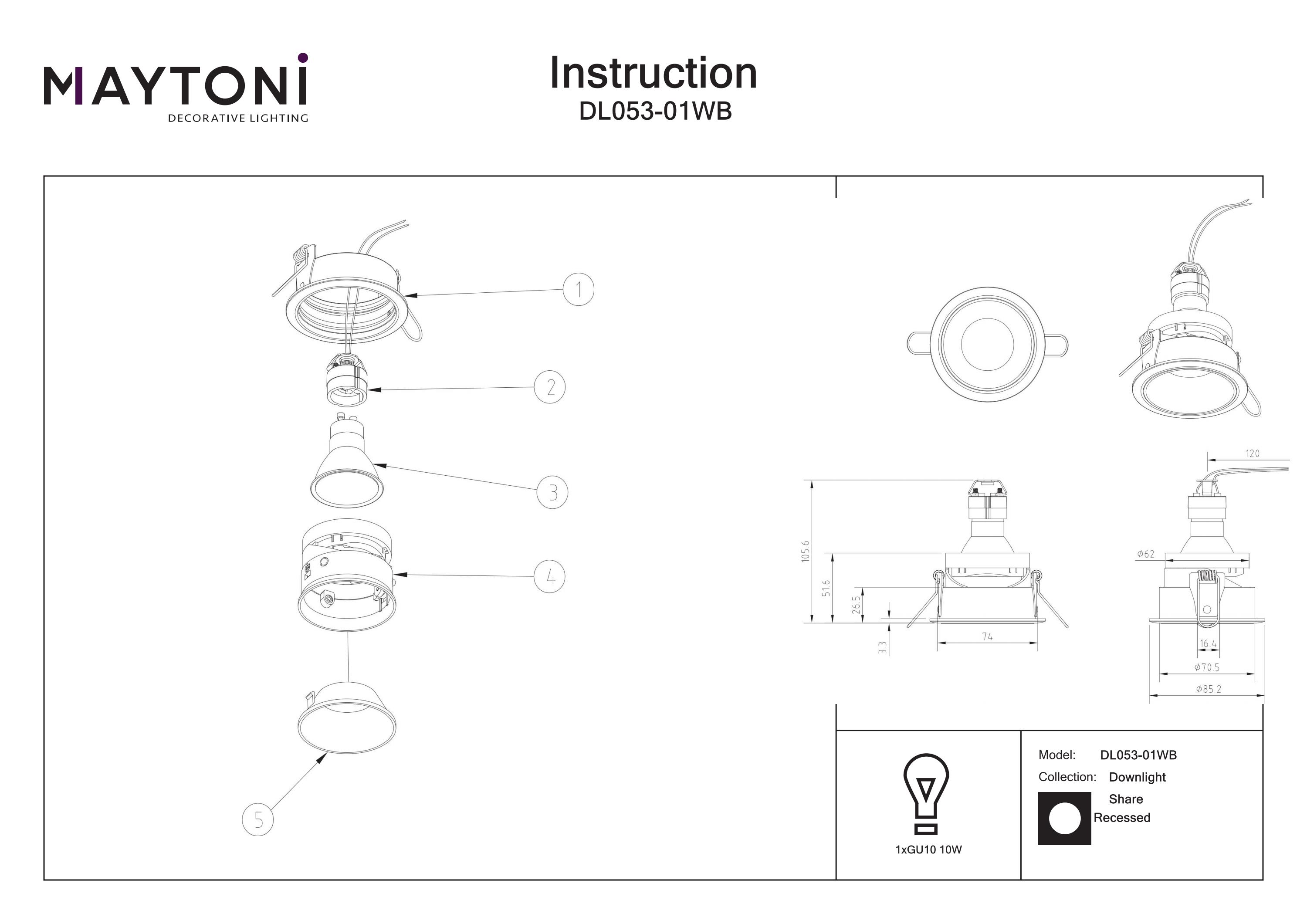 Corp de iluminat încastrat Share, Aluminiu Negru și alb, 10W, MAYTONI DL053-01WB [3]
