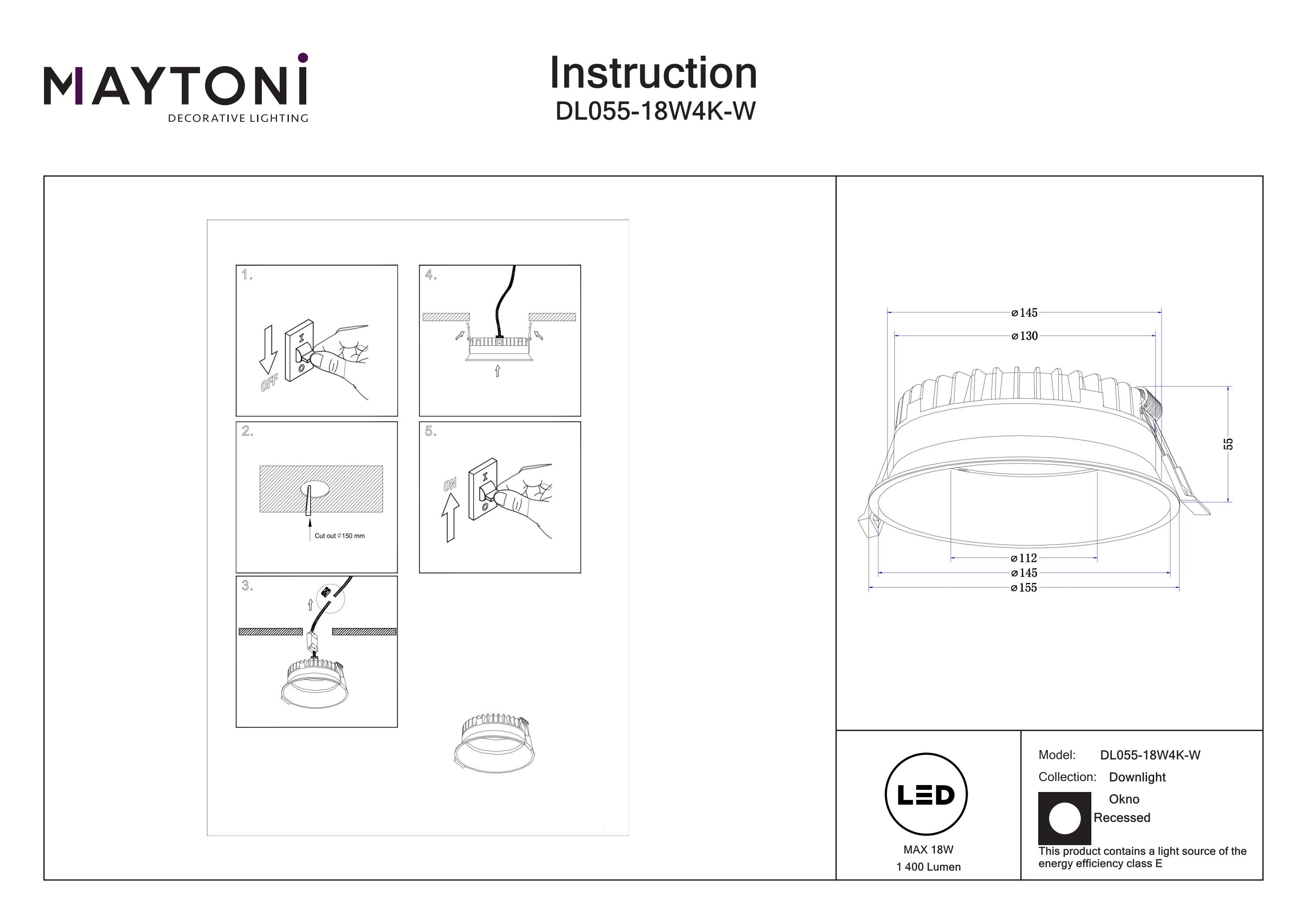 Corp de iluminat încastrat OKNO, Aluminiu Alb, 18W, MAYTONI DL055-18W4K-W [3]