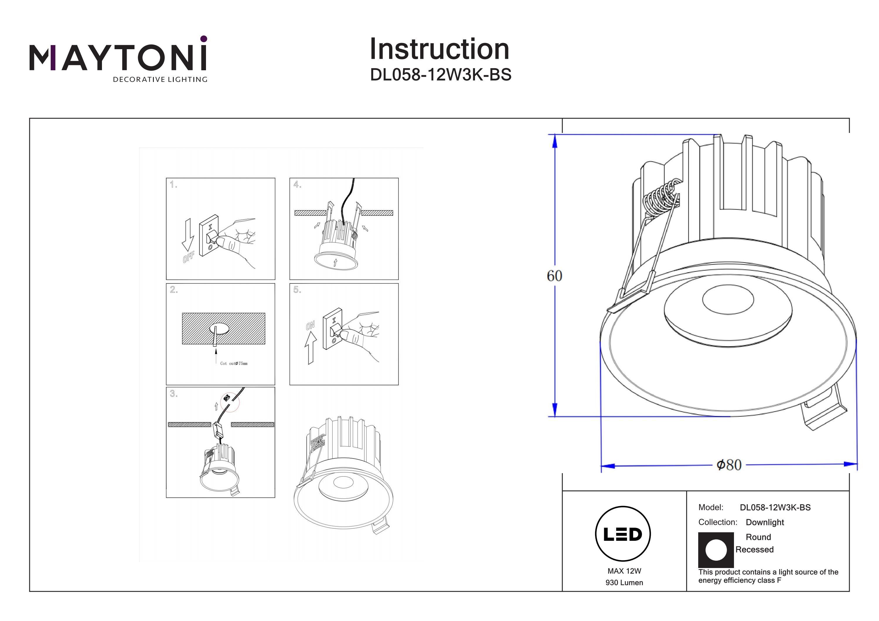 Corp de iluminat încastrat Rotund, Aluminiu Alamă, 12W, MAYTONI DL058-12W3K-BS [3]