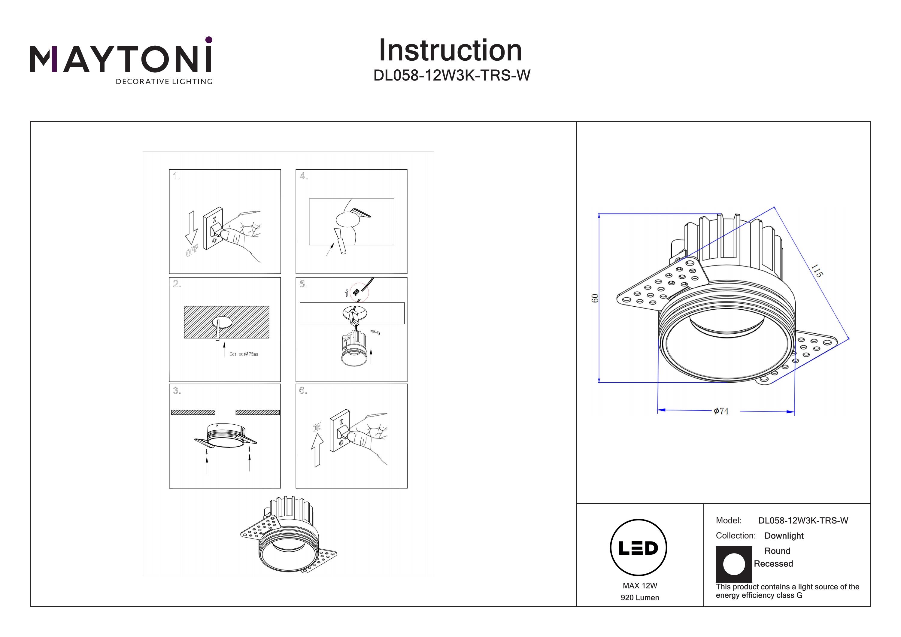 Corp de iluminat încastrat Rotund, Aluminiu Alb, 12W, MAYTONI DL058-12W3K-TRS-W [3]