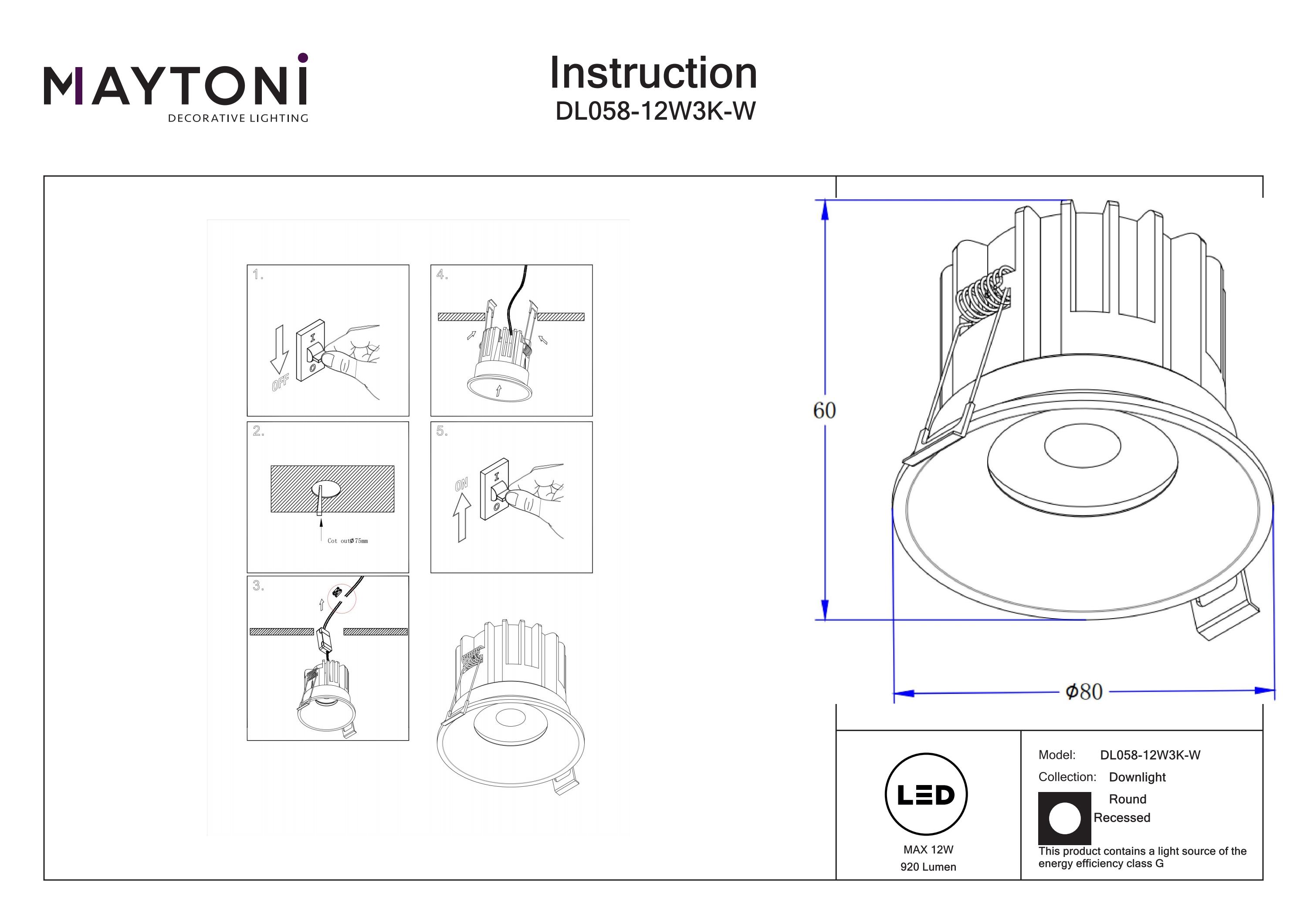 Corp de iluminat încastrat Rotund, Aluminiu Alb, 12W, MAYTONI DL058-12W3K-W [3]