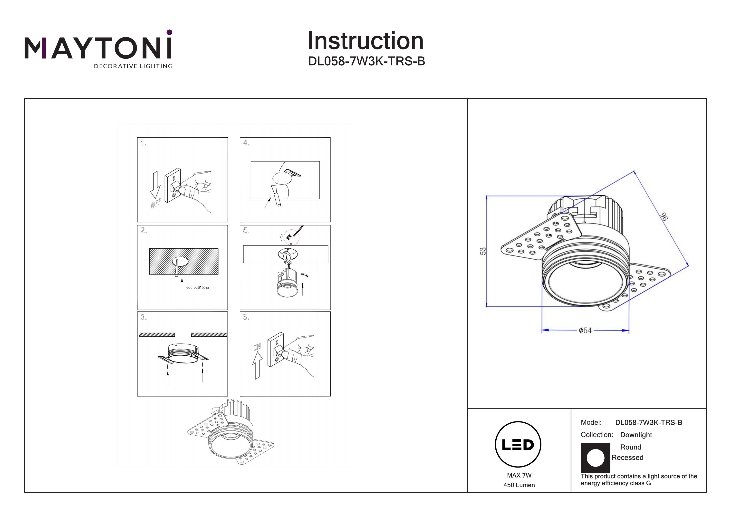 Corp de iluminat încastrat Rotund, Aluminiu Negru, 7W, MAYTONI DL058-7W3K-TRS-B [4]