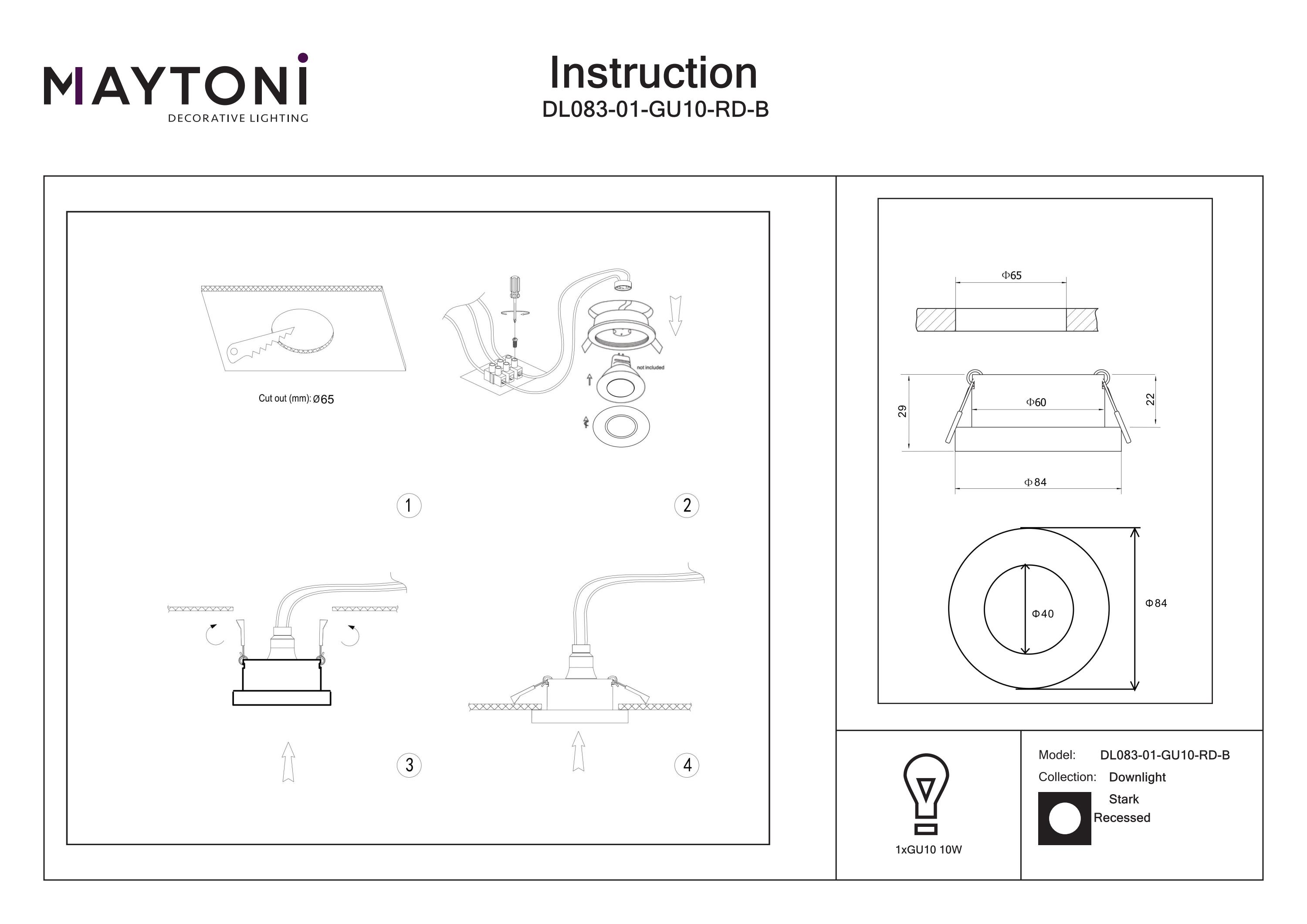 Corp de iluminat încastrat Stark, Aluminiu Negru, 10W, MAYTONI DL083-01-GU10-RD-B [3]