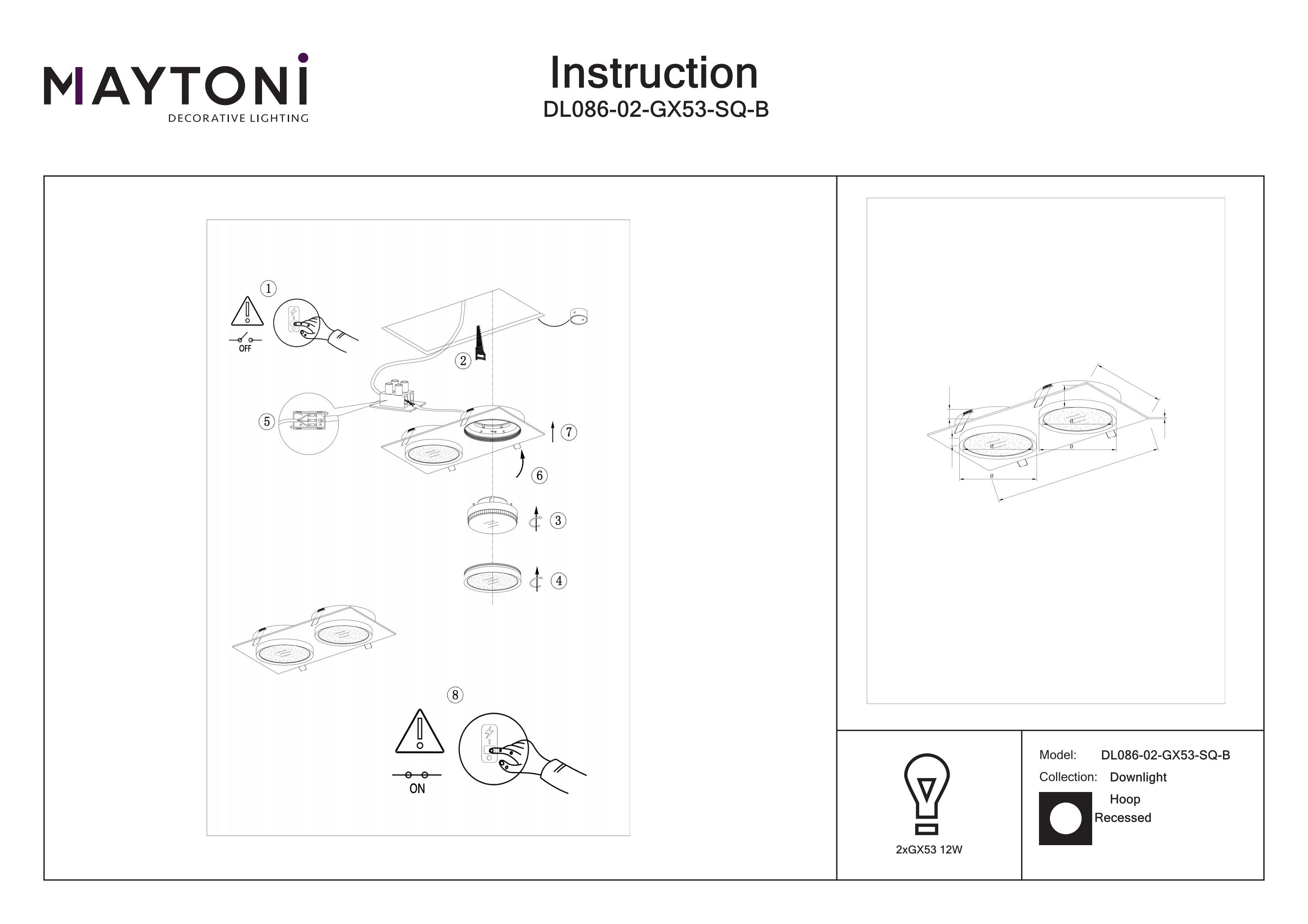 Corp de iluminat încastrat HOOP, Aluminiu și plastic Negru, 12W, MAYTONI DL086-02-GX53-SQ-B [4]