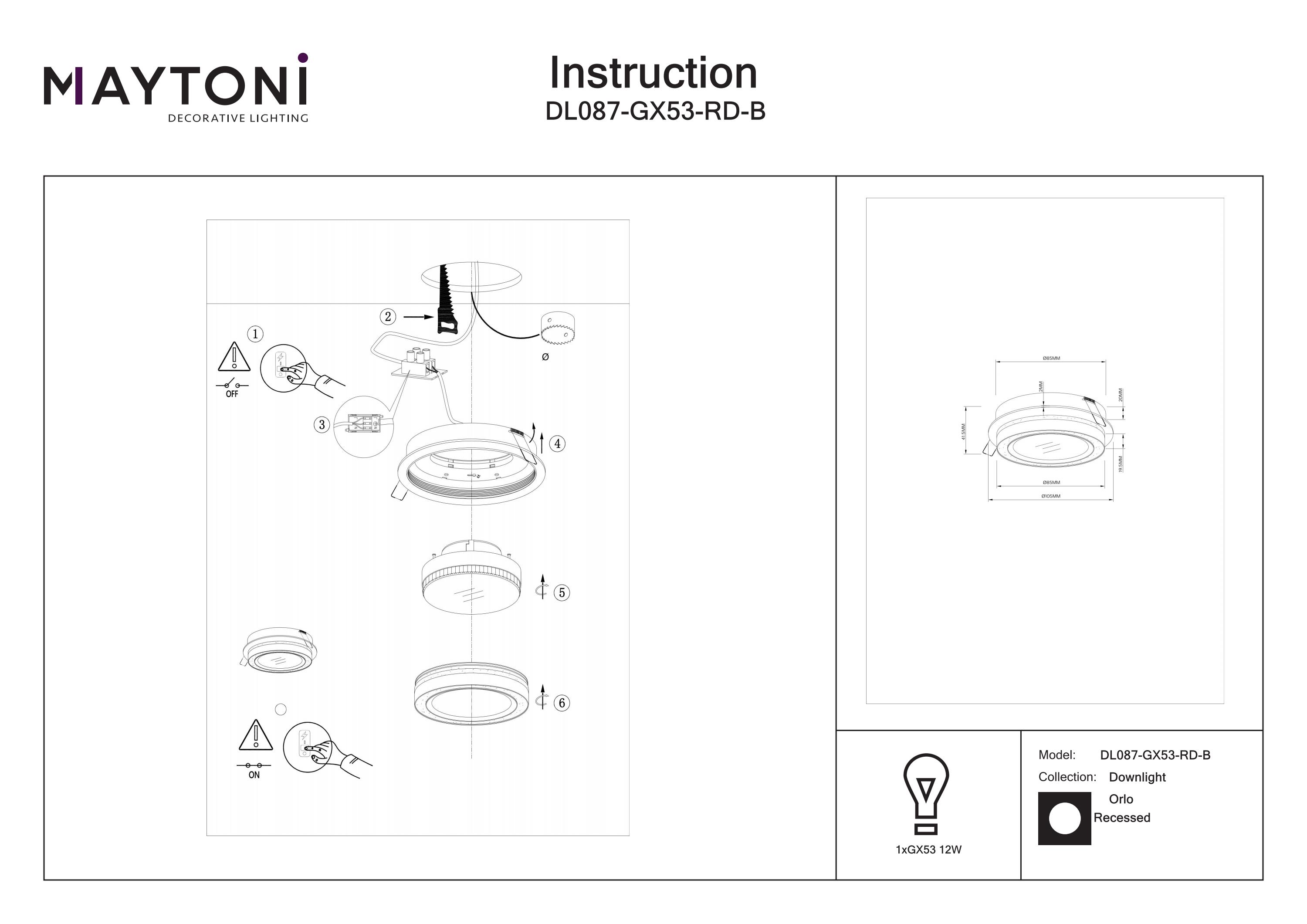 Corp de iluminat încastrat ORLO, Aluminiu și acril Negru, 12W, MAYTONI DL087-GX53-RD-B [2]