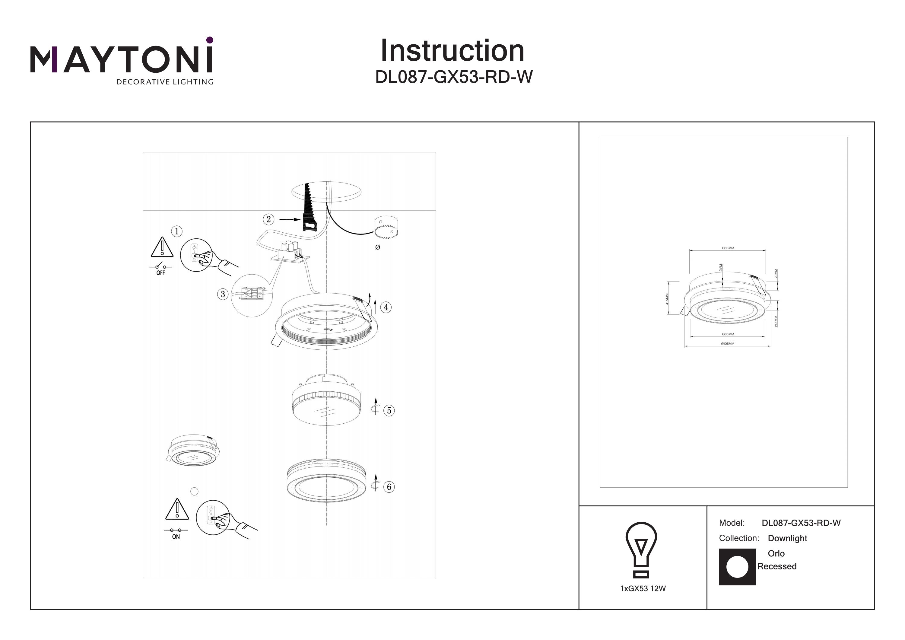 Corp de iluminat încastrat ORLO, Aluminiu și acril Alb, 12W, MAYTONI DL087-GX53-RD-W [2]