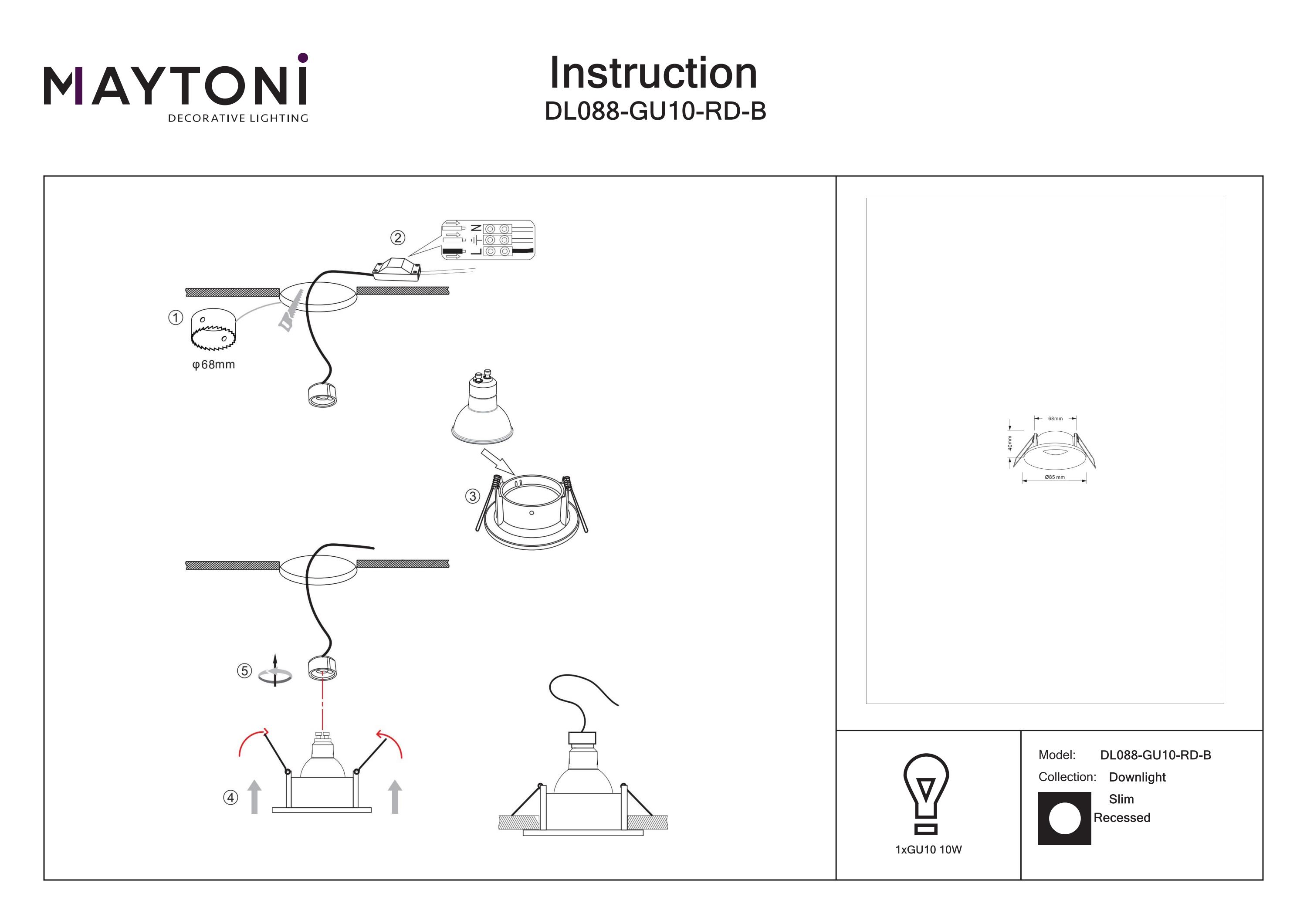 Corp de iluminat încastrat Slim, Aluminiu Negru, 10W, MAYTONI DL088-GU10-RD-B [3]