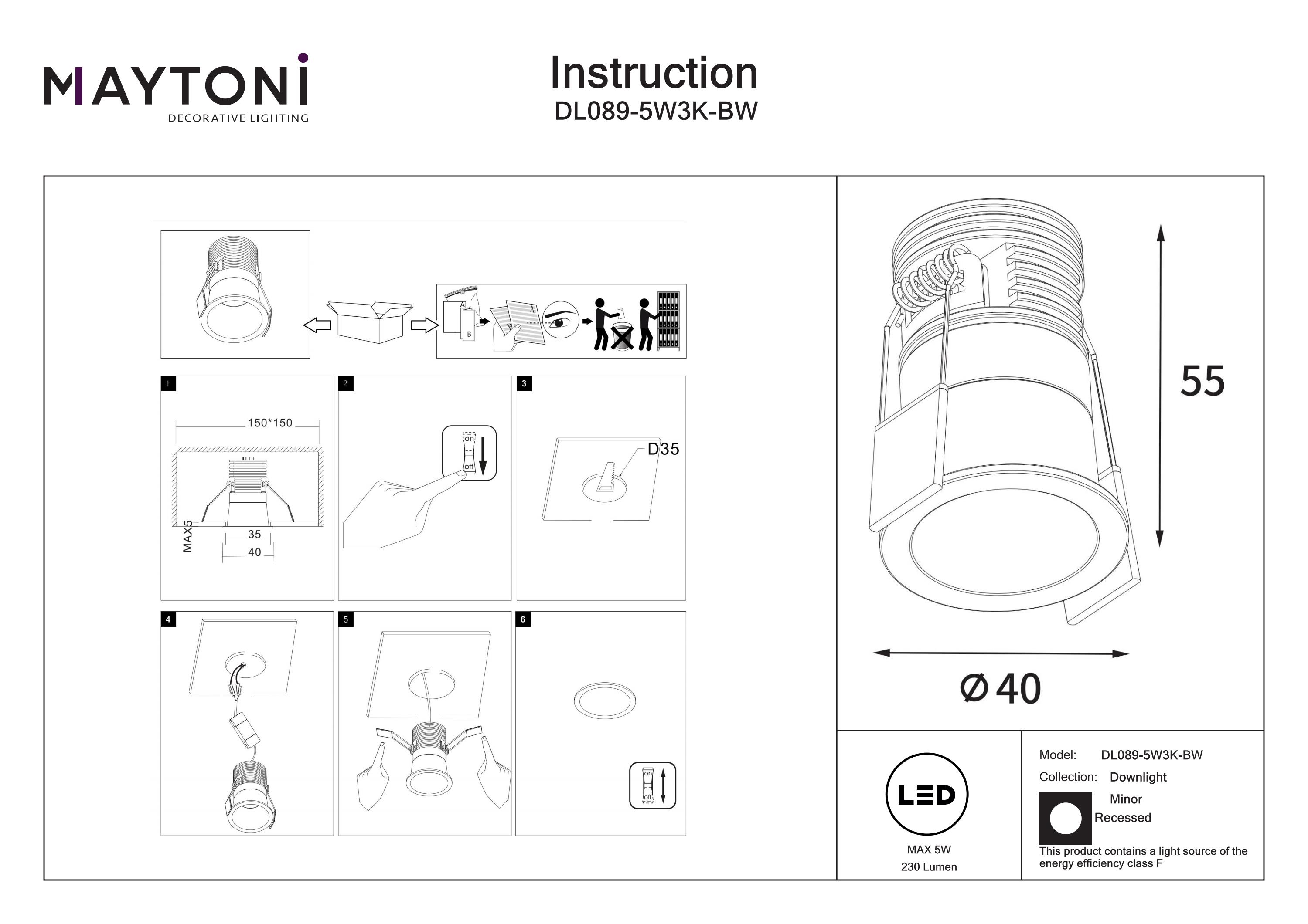 Corp de iluminat încastrat Minor, Aluminiu Negru și alb, 5W, MAYTONI DL089-5W3K-BW [3]