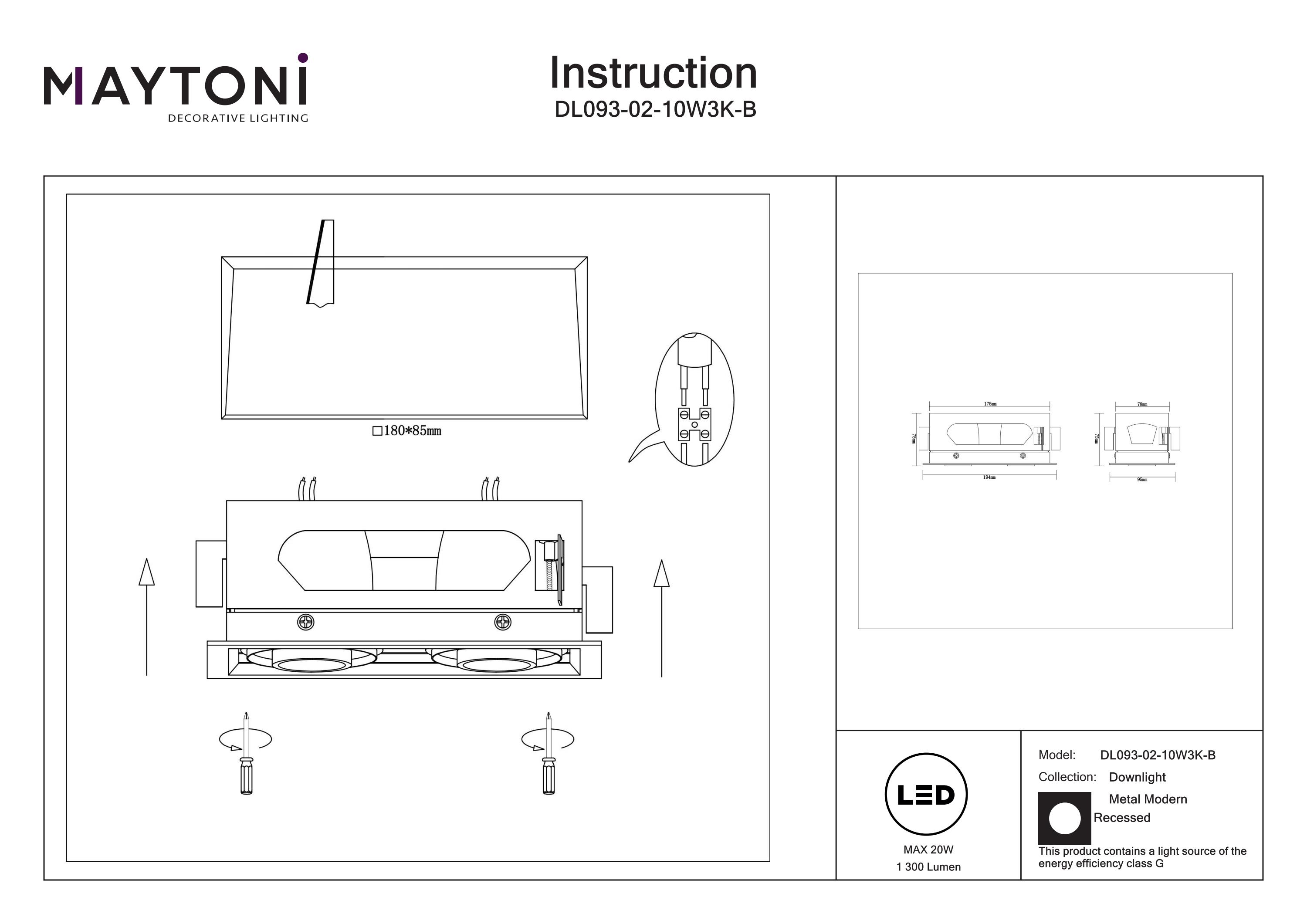 Corp de iluminat încastrat Metal Modern, Aluminiu, metal Negru, 20W, MAYTONI DL093-02-10W3K-B [4]