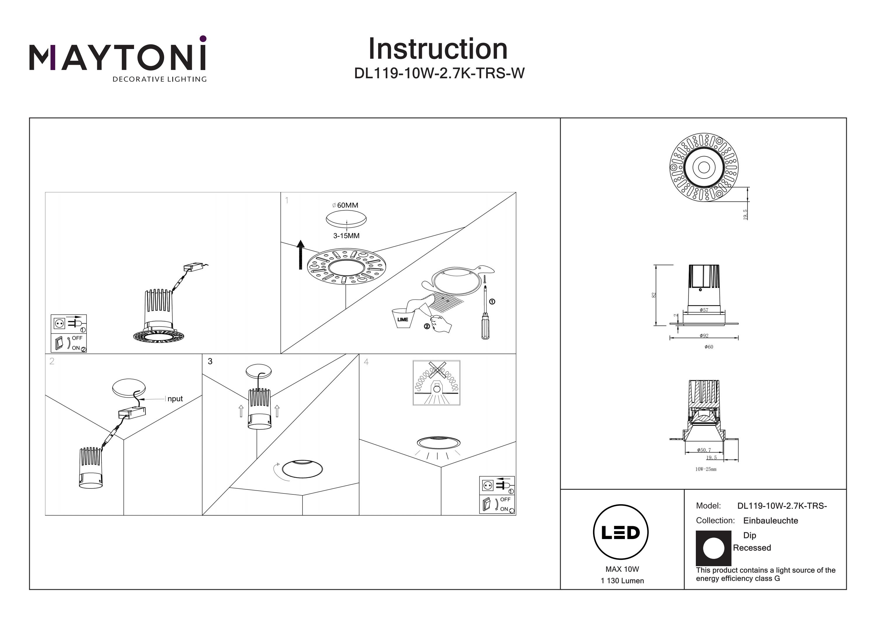 Corp de iluminat încastrat Dip Alb Aluminiu 10W MAYTONI DL119-10W-2.7K-TRS-W [4]