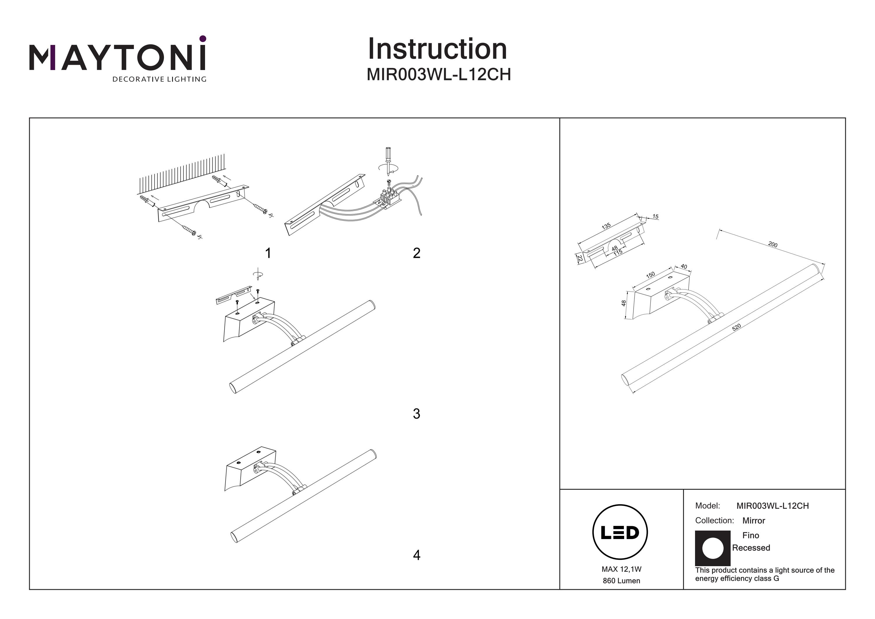 Iluminat de fundal Fino, Metal Crom, 12.1W, MAYTONI MIR003WL-L12CH [3]