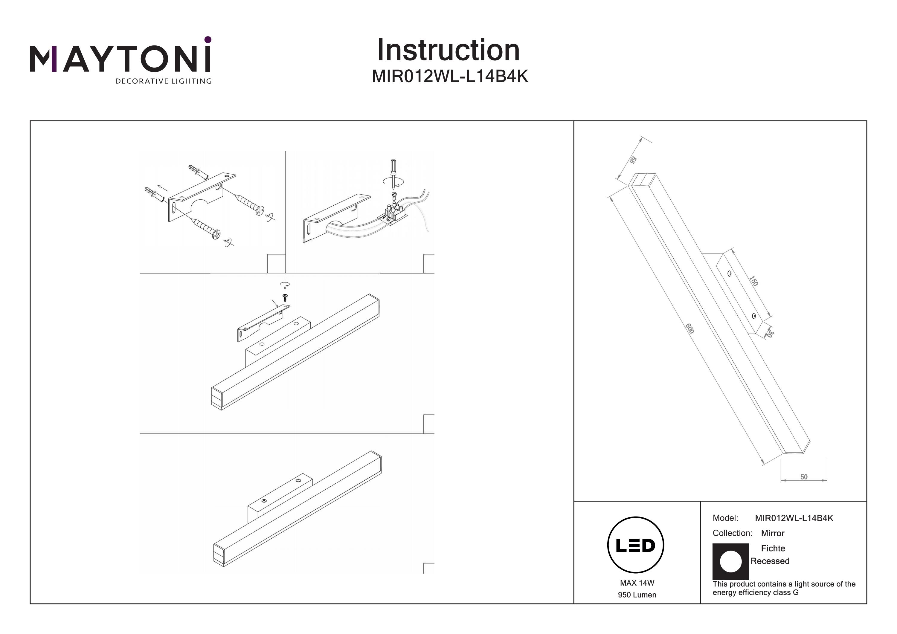 Iluminat de fundal Fichte, Aluminiu Negru, 14W, MAYTONI MIR012WL-L14B4K [3]