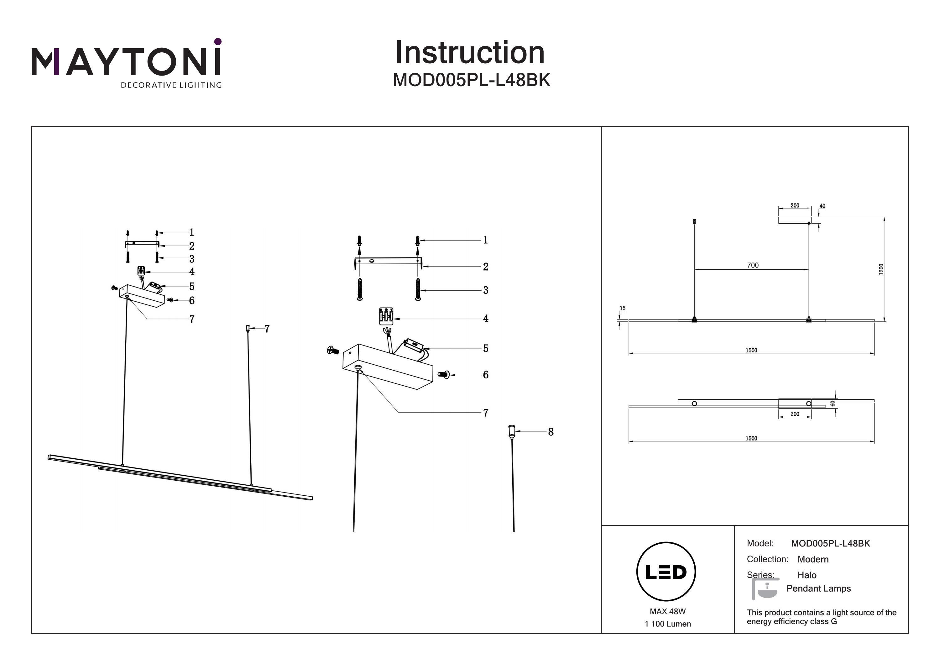 Corp de iluminat suspendat Halo, Aluminiu Negru, 48W, MAYTONI MOD005PL-L48BK [5]