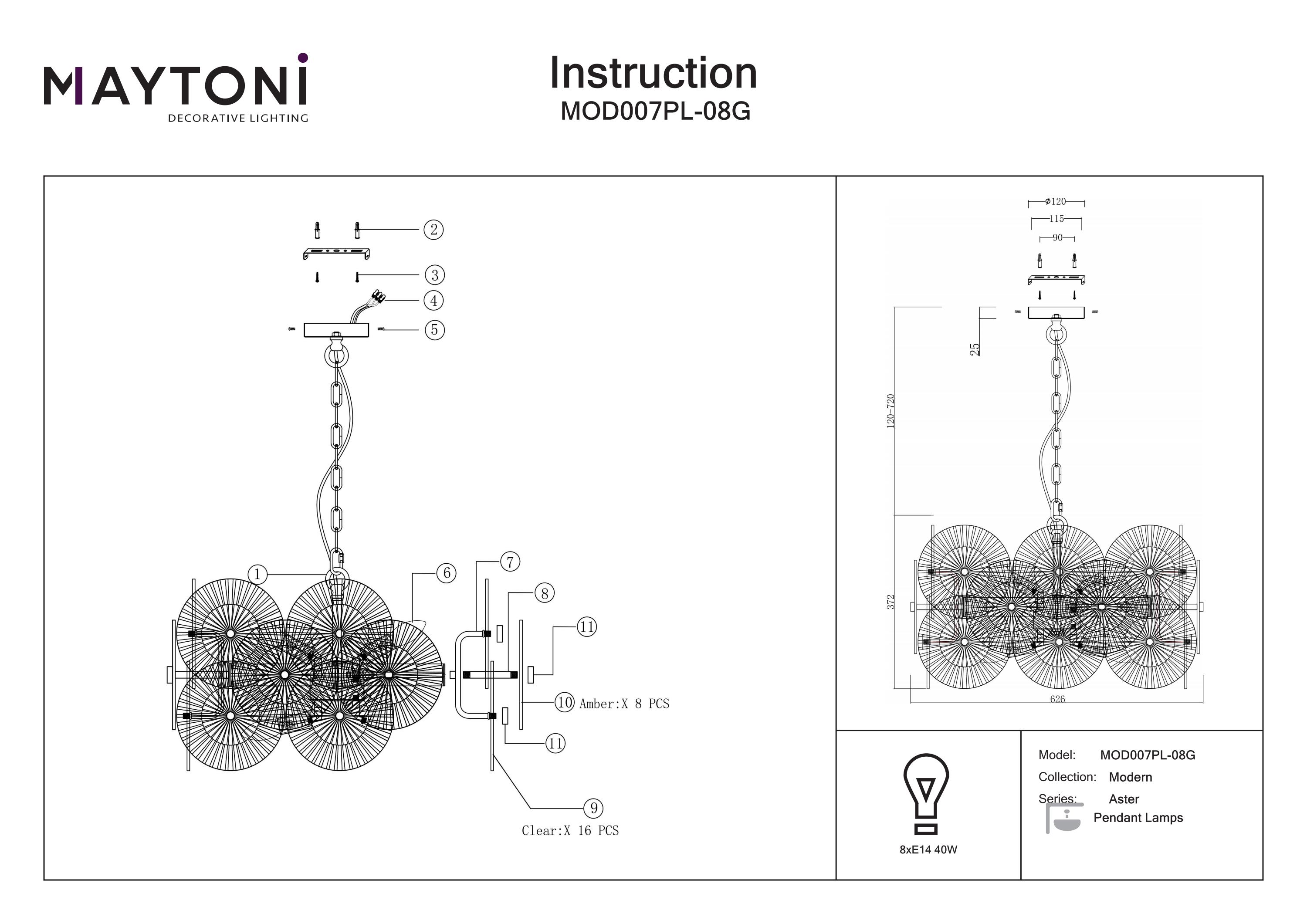 Corp de iluminat suspendat Aster, Metal Auriu, 40W, MAYTONI MOD007PL-08G [6]