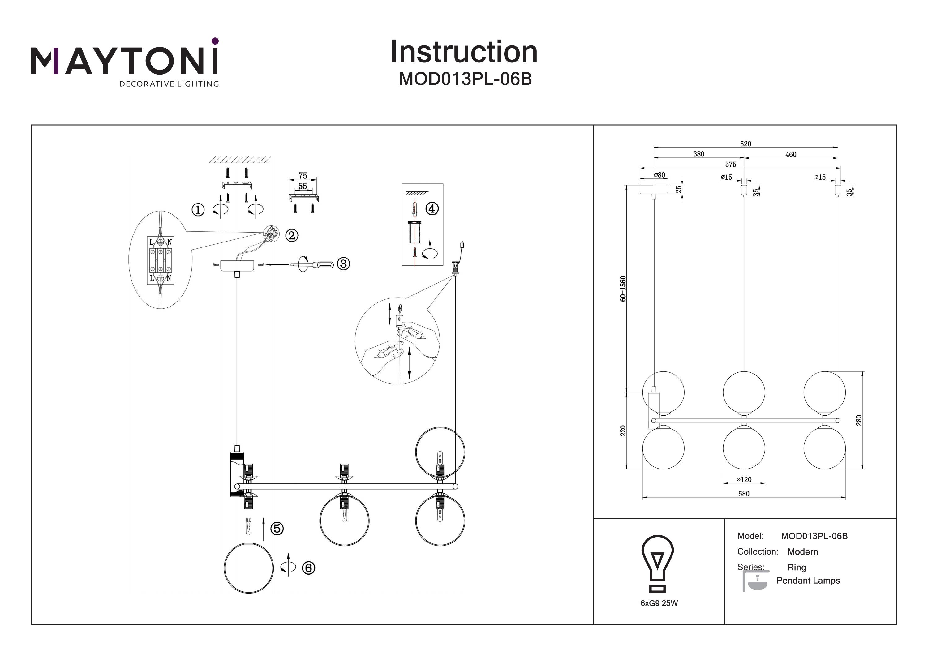 Corp de iluminat suspendat Inel, Metal Negru, 25W, MAYTONI MOD013PL-06B [6]
