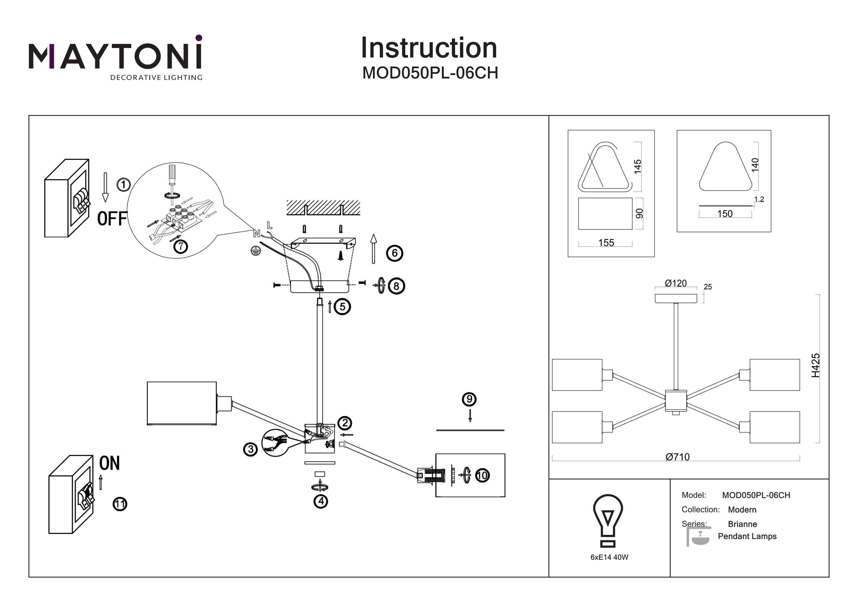 Candelabru Brianne, Metal Crom, 40W, MAYTONI MOD050PL-06CH [2]