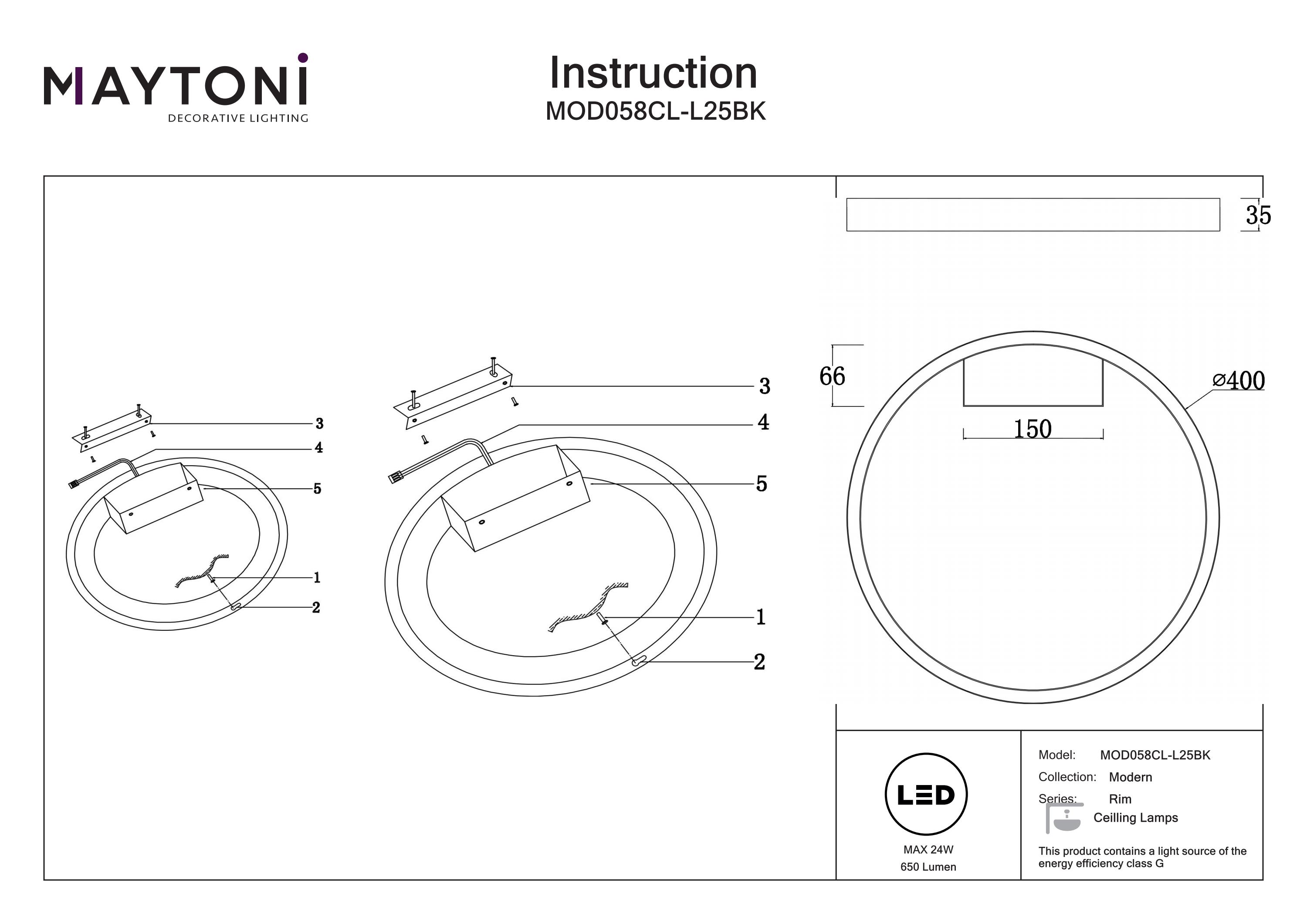Plafonieră Rim, Aluminiu Negru, 24W, MAYTONI MOD058CL-L25BK [3]