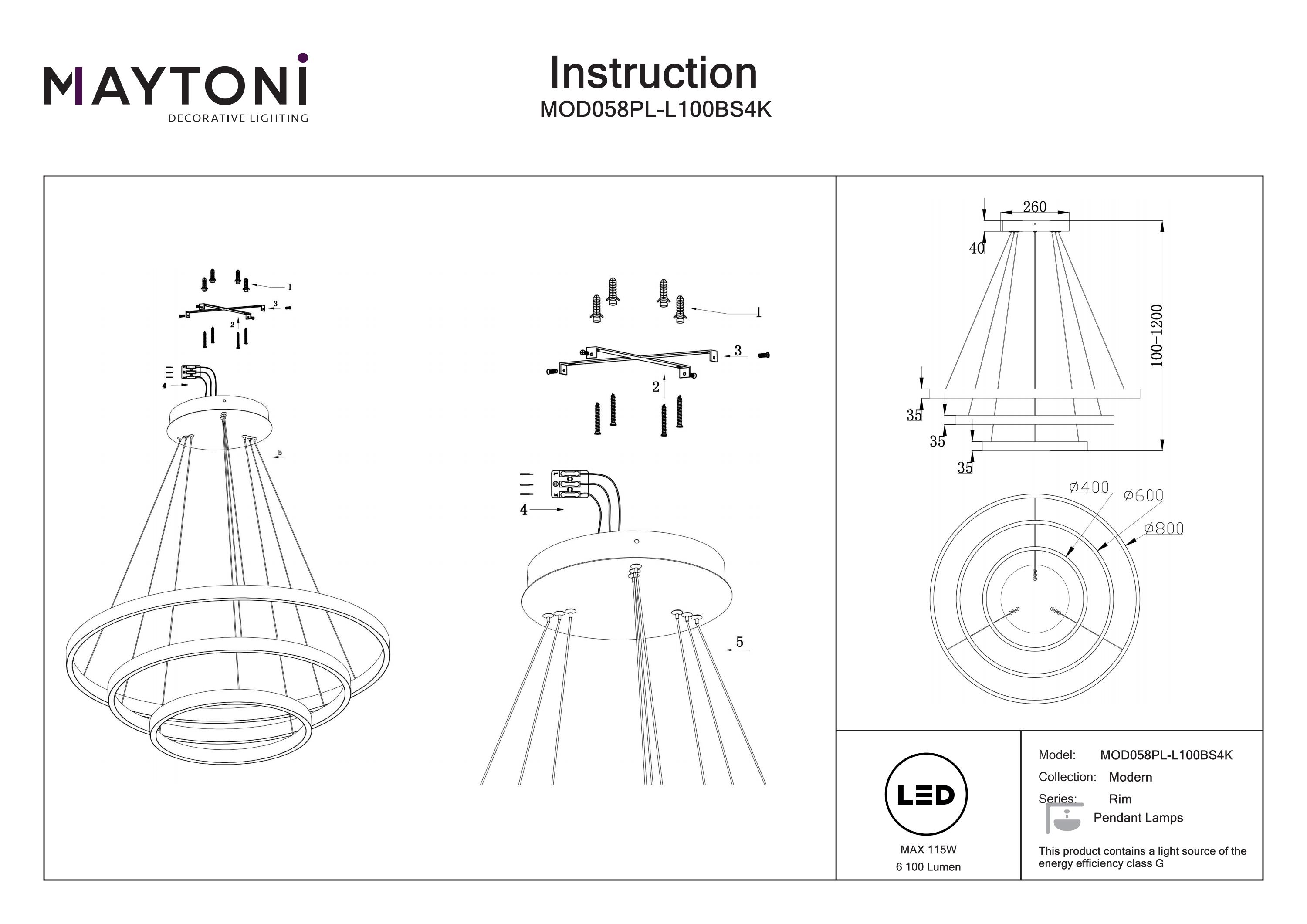 Corp de iluminat suspendat Rim, Aluminiu Alamă, 115W, MAYTONI MOD058PL-L100BS4K [3]