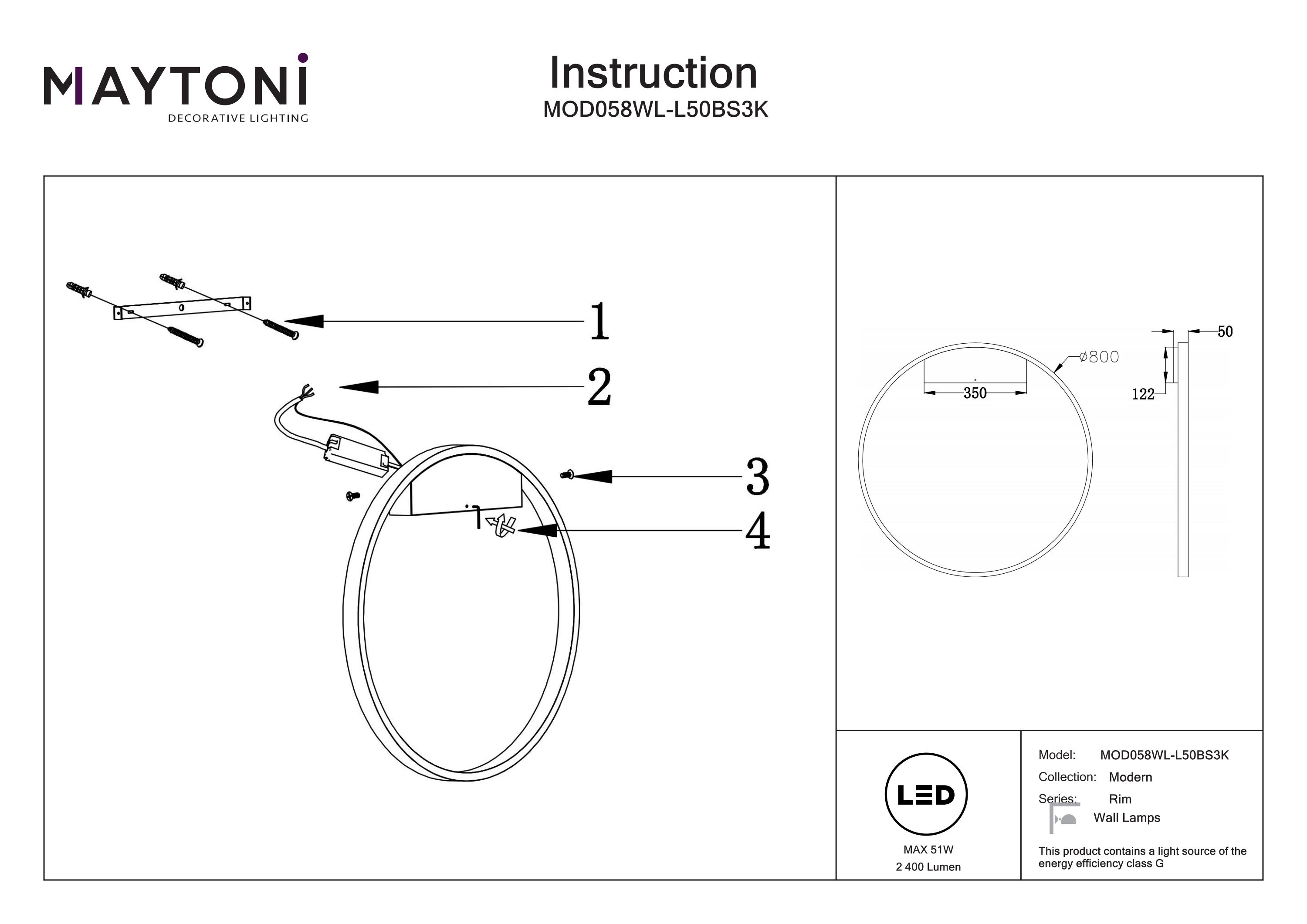 Aplică de perete Rim, Aluminiu Alamă, 51W, MAYTONI MOD058WL-L50BS3K [3]
