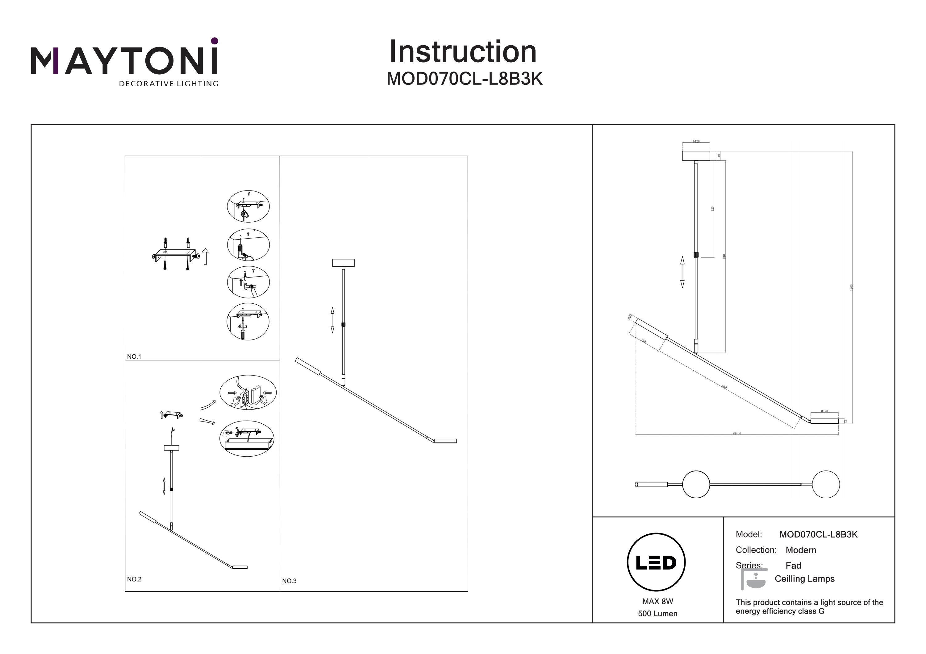 Plafonieră Fad, Metal Negru, 8W, MAYTONI MOD070CL-L8B3K [7]