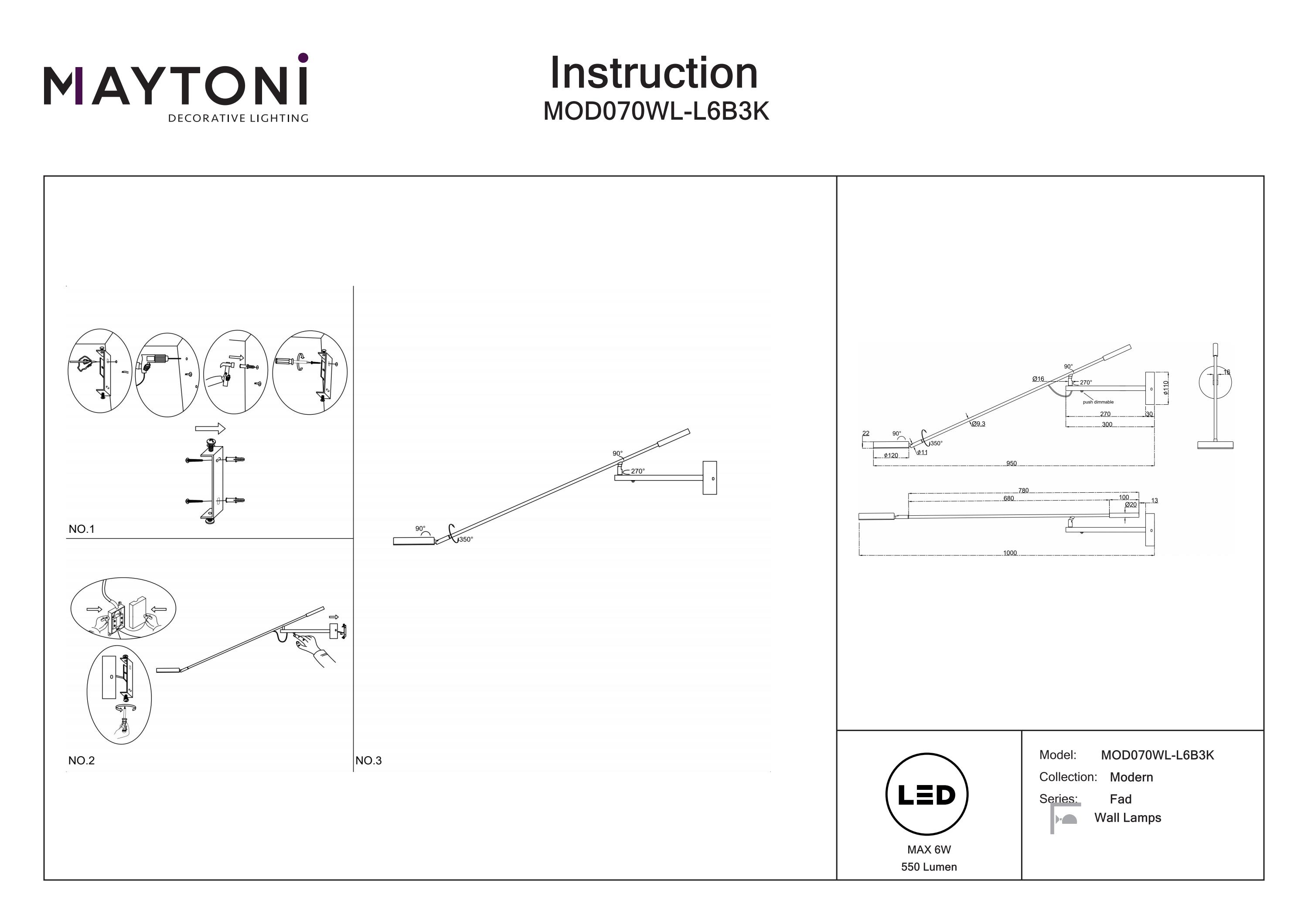 Aplică de perete Fad, Metal Negru, 6W, MAYTONI MOD070WL-L6B3K [7]
