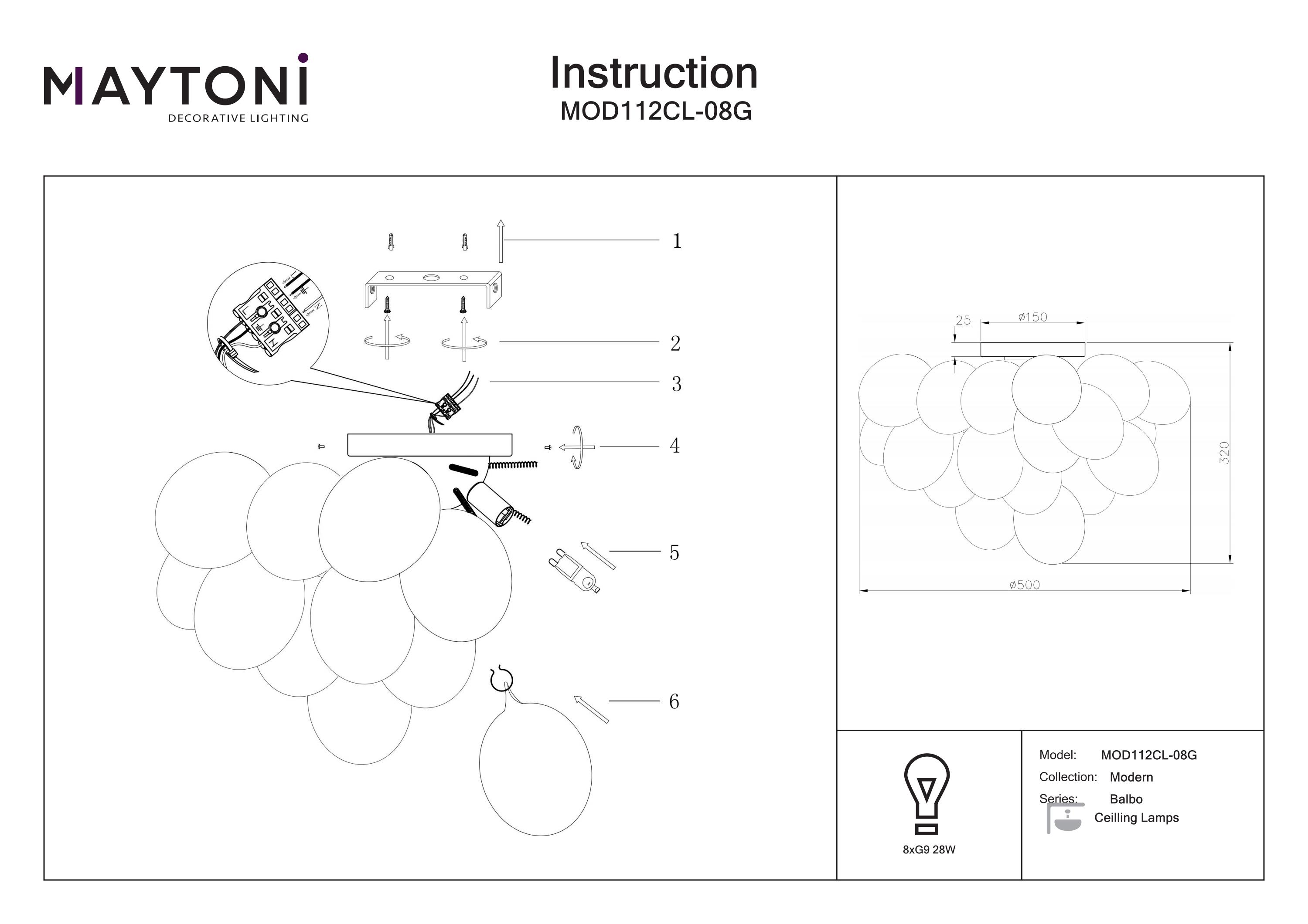 Plafonieră Balbo, Metal Nichel, 28W, Maytoni MOD112-04-N MOD112CL-08G [2]
