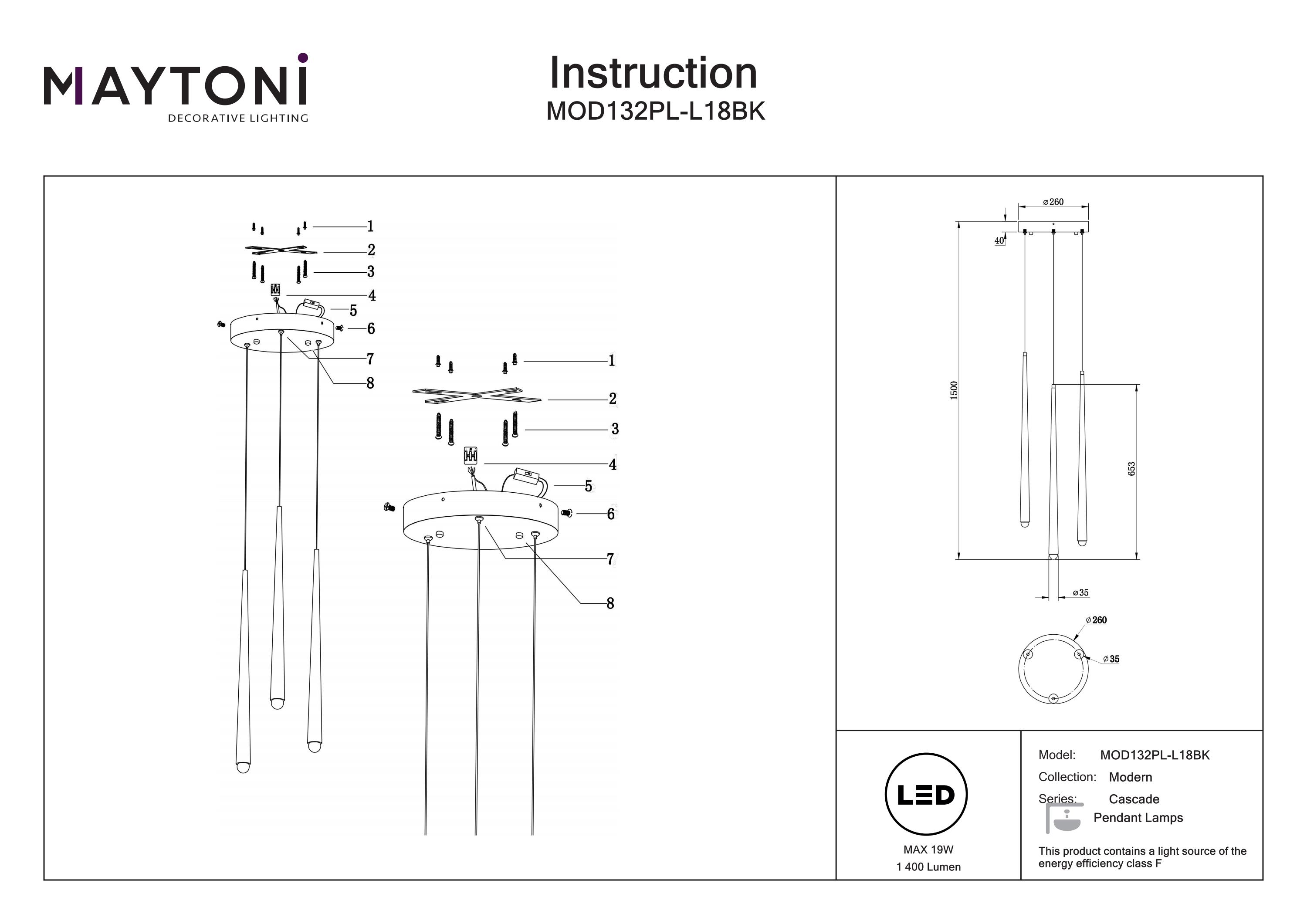 Corp de iluminat suspendat Cascade, Aluminiu Negru, 19W, MAYTONI MOD132PL-L18BK [7]
